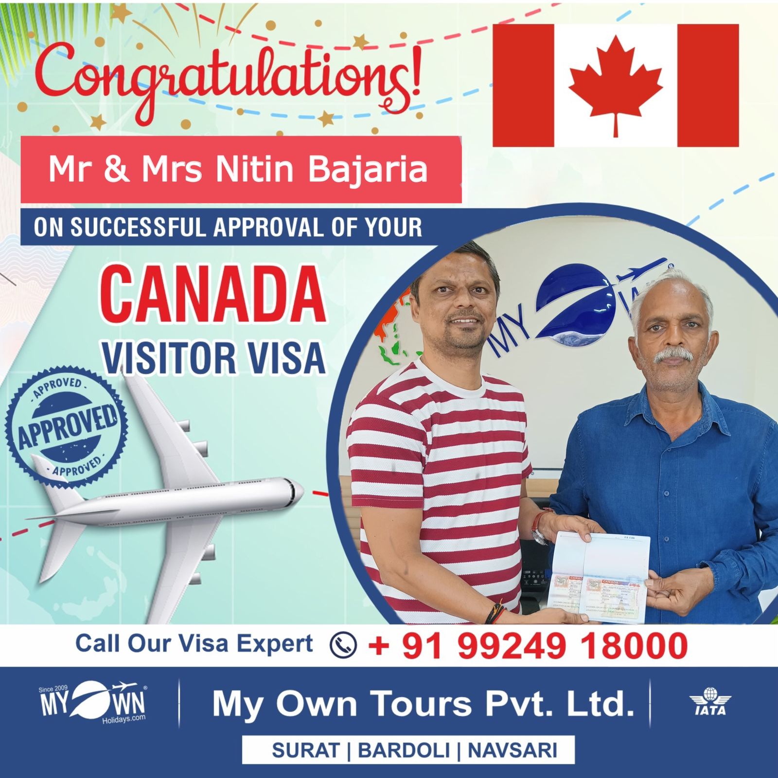 Mr. & Mrs. Nitin Bajaria - Canada Visitor Visa Consultant in Surat