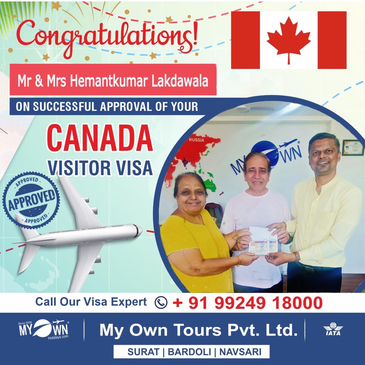 Mr. & Mrs. Hemantkumar Lakadwala - Canada Visitor Visa Surat