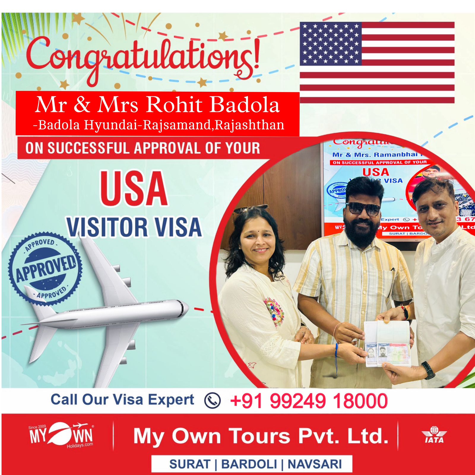 USA Visitor Visa - Mr & Mrs Rohit Badola - USA Visa Consultant in Surat