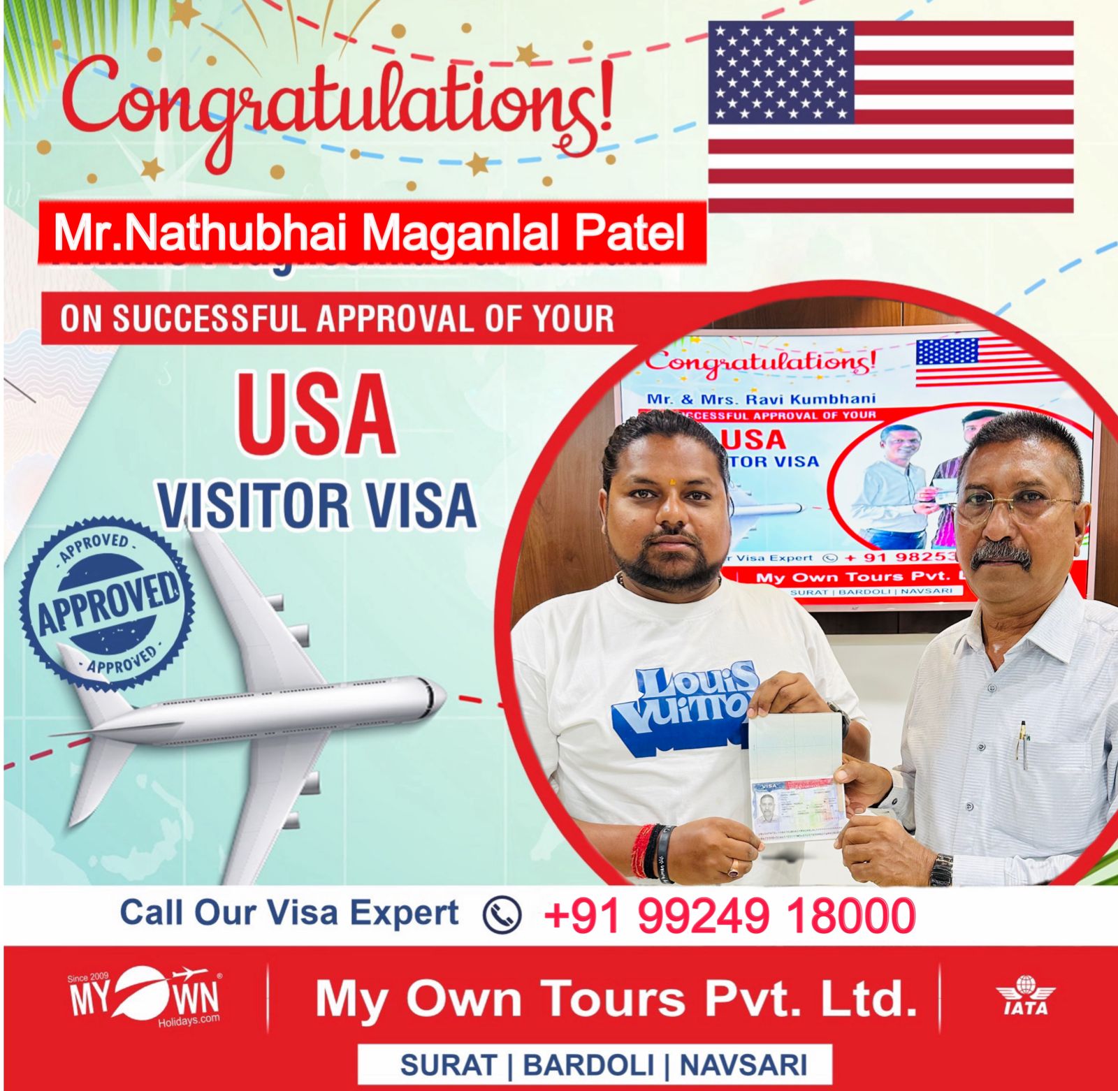 USA Visitor Visa - Mr. Nathubhai Maganlal Patel - USA Visa Consultant in Surat