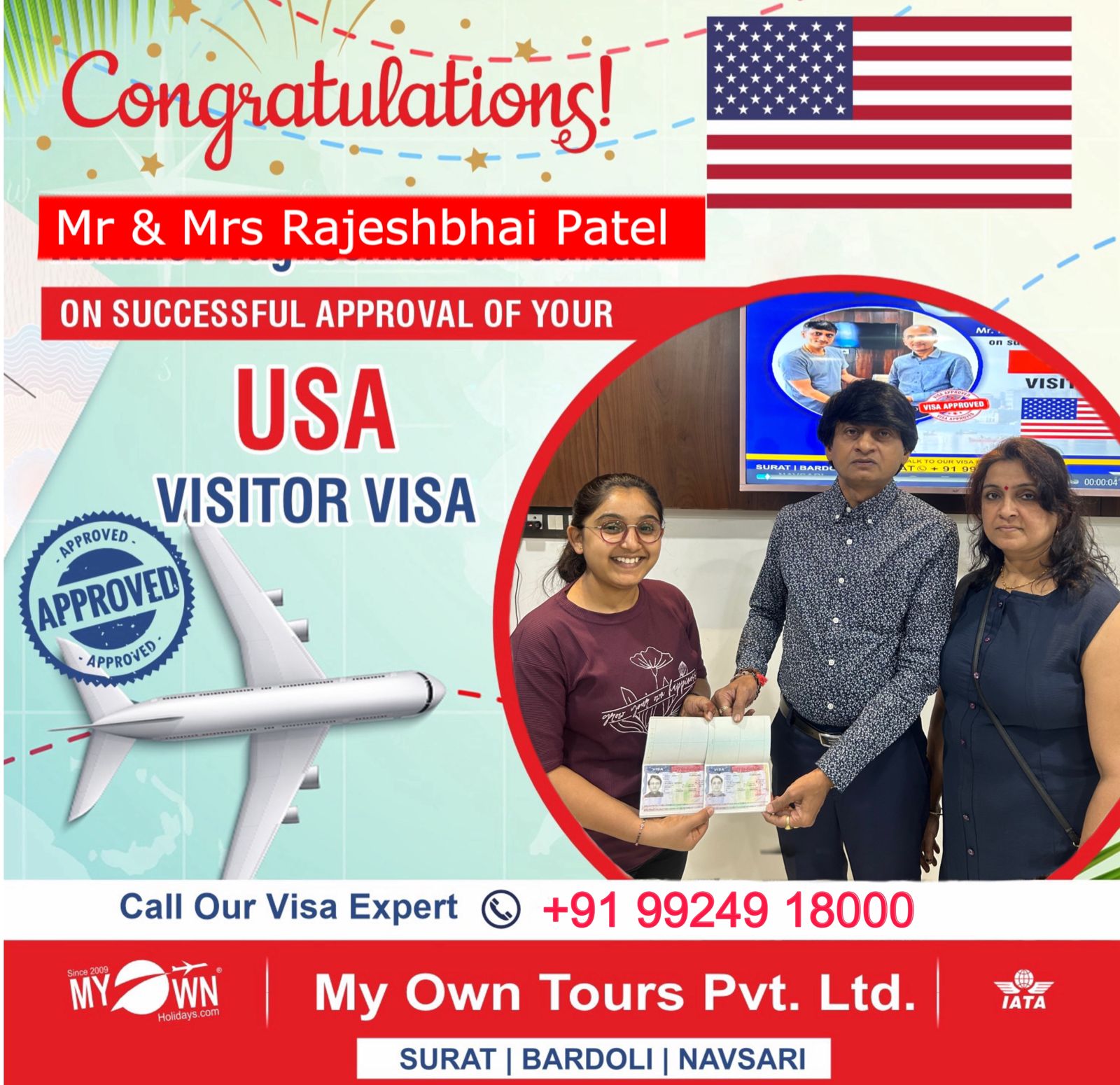 USA Visitor Visa - Mr & Mrs Rajeshbhai Patel - USA Visa Consultant in Surat