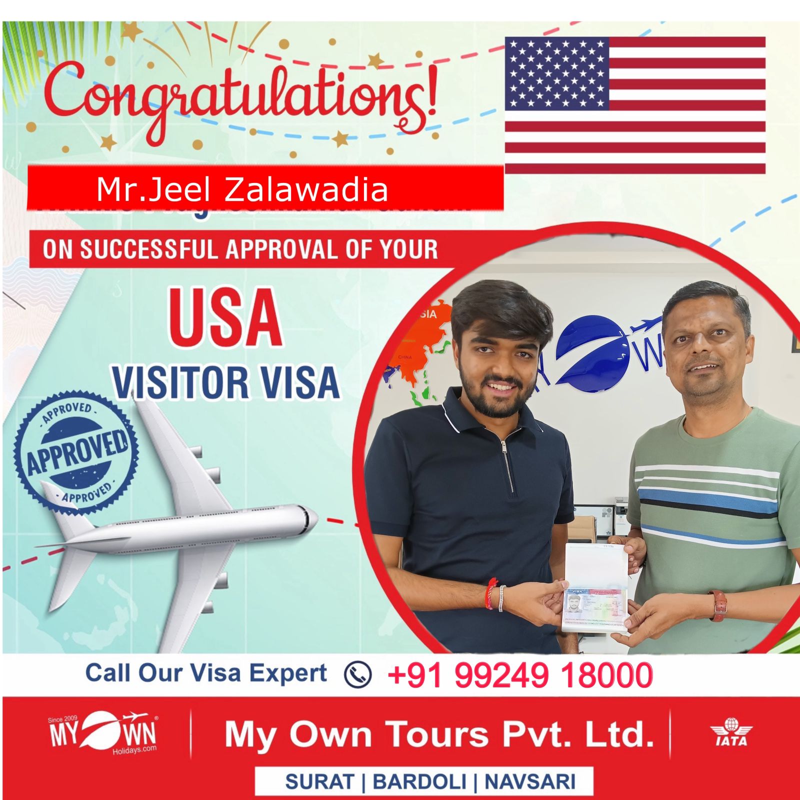 USA Visitor Visa - Mr.Jeel Zalawadia - USA Visa Consultant in Surat