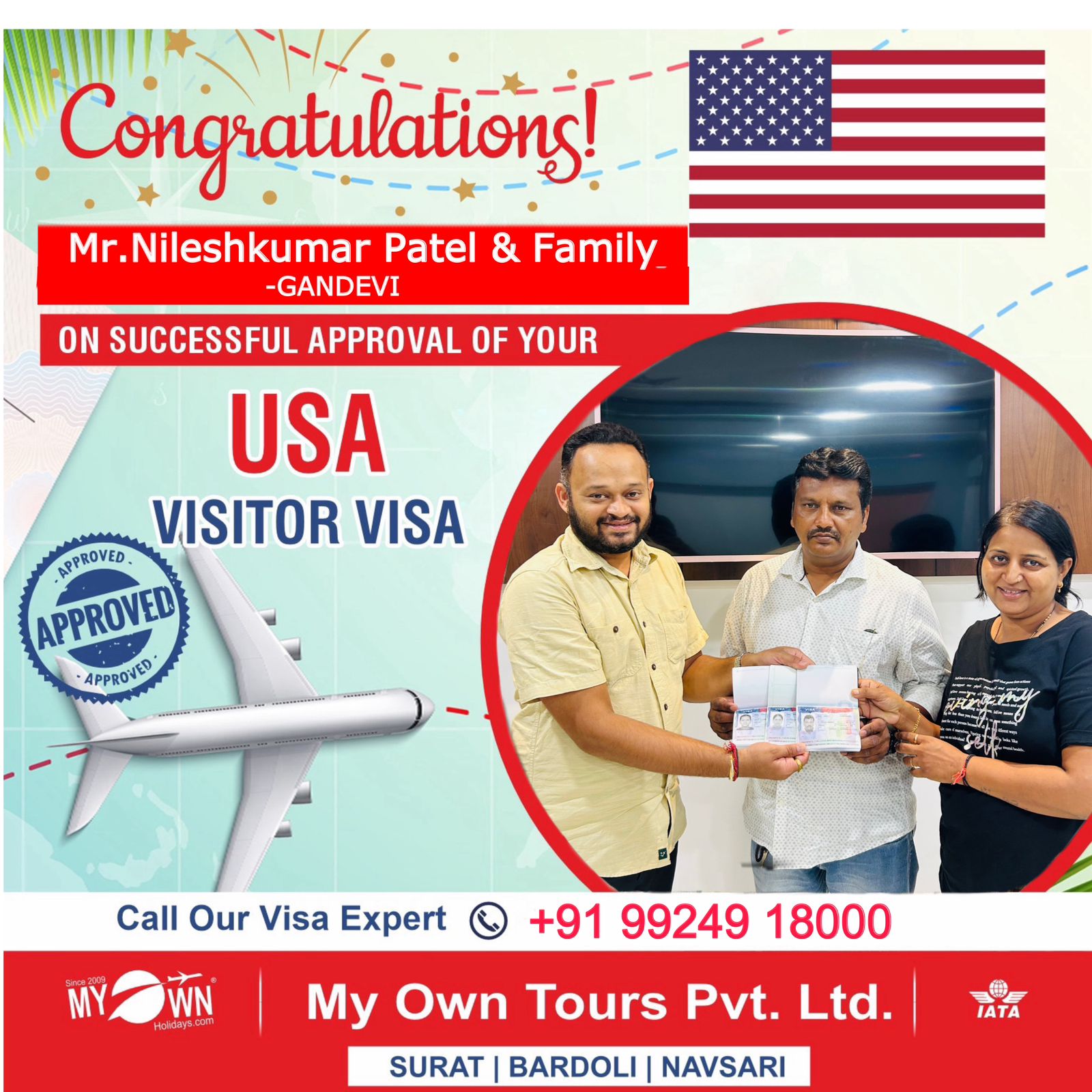 USA Visitor Visa - Mr.Nileshkumar Patel & Family - USA Visa Consultant in Surat