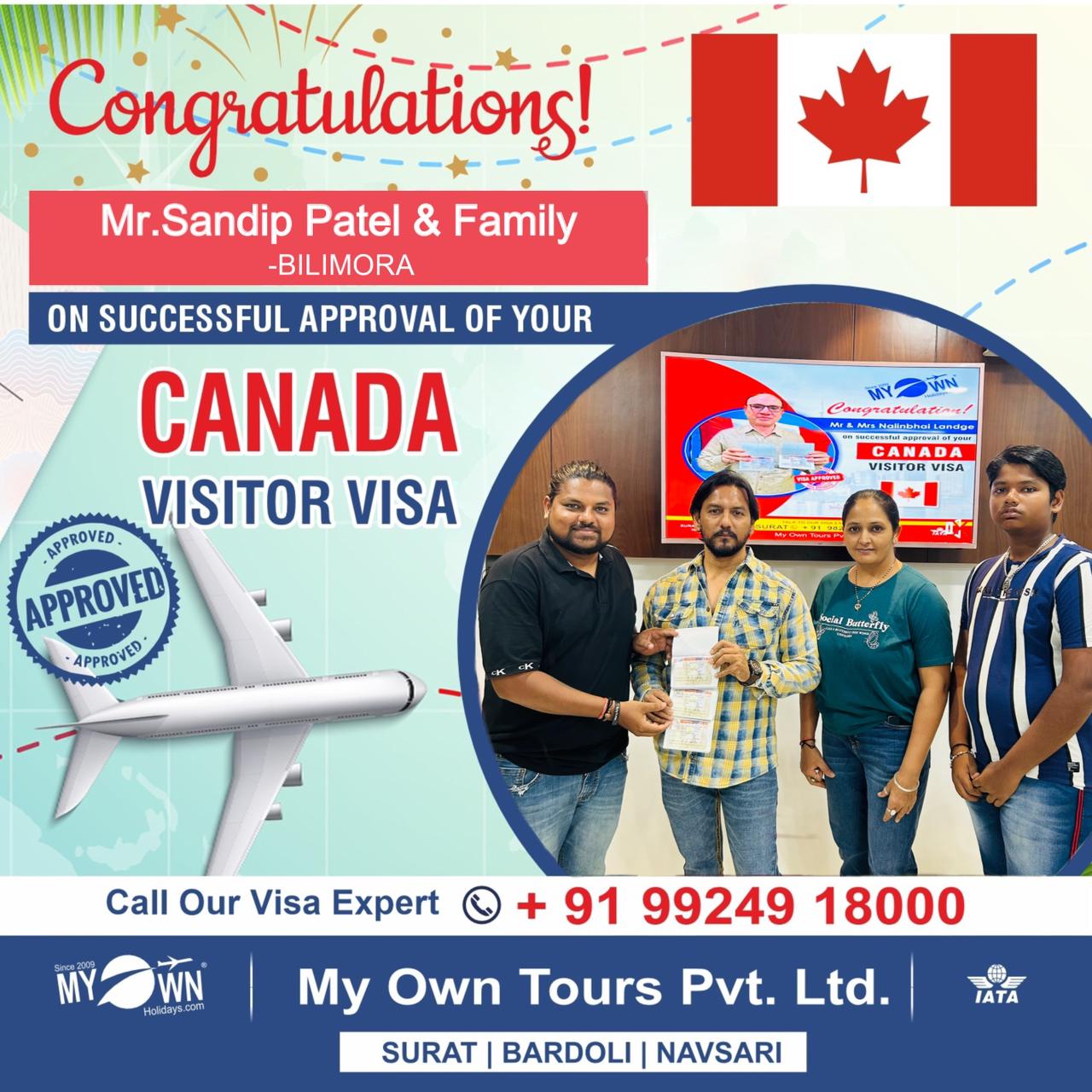 CANADA Visitor Visa - Mr.Sandip Patel & Family - CANADA Visa Consultant in Surat