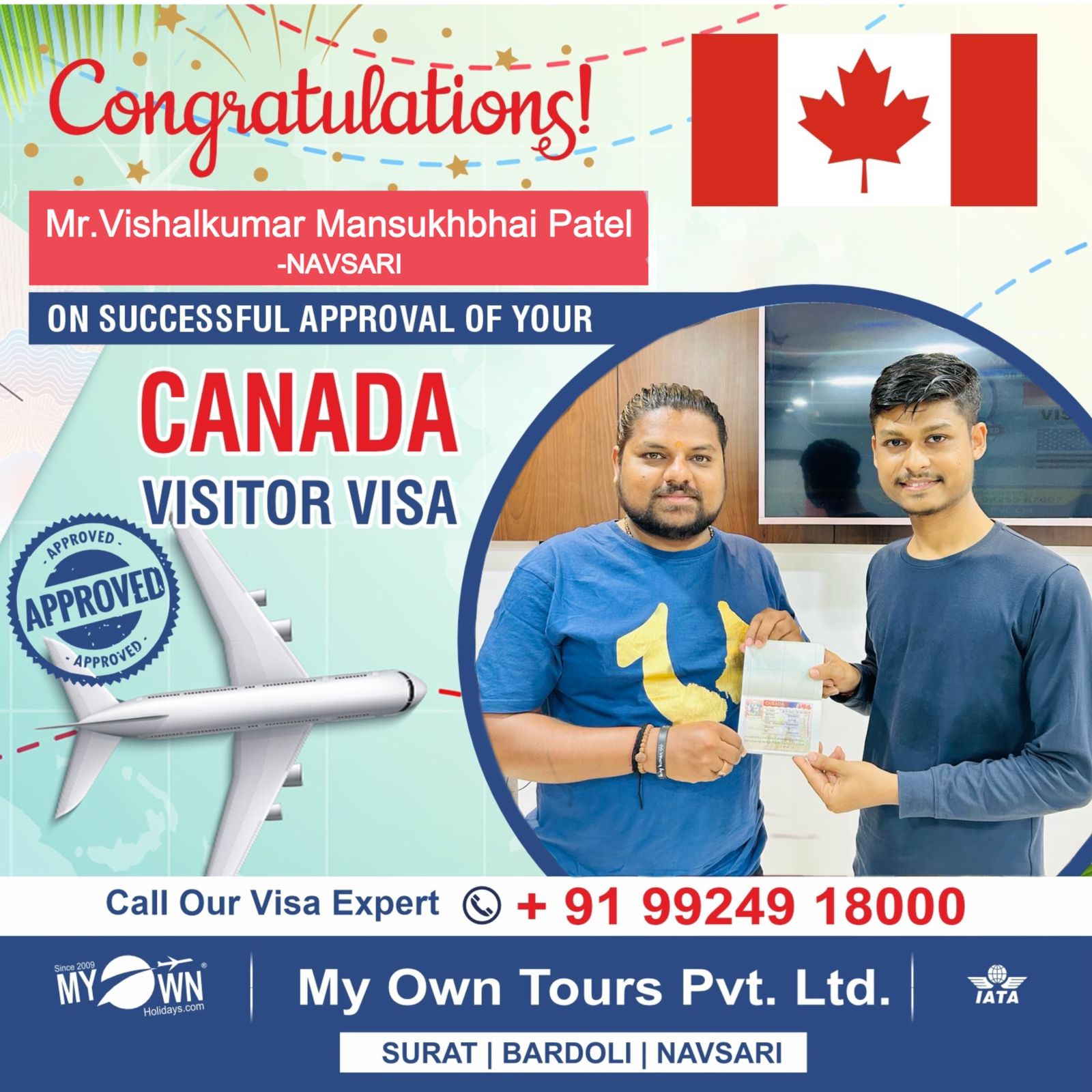 CANADA Visitor Visa - Mr.Vishalkumar Mansukhbhai Patel - CANADA Visa Consultant in Surat