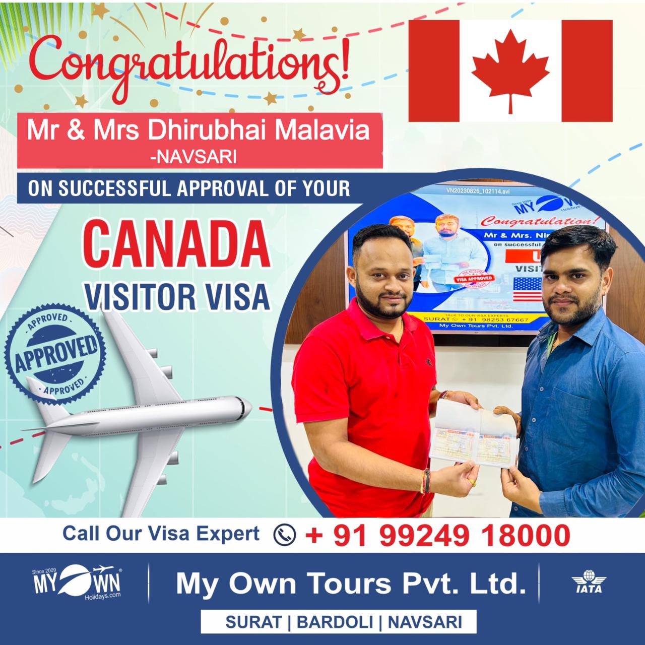 CANADA Visitor Visa - Mr & Mrs Dhirubhai Malavia - CANADA Visa Consultant in Surat