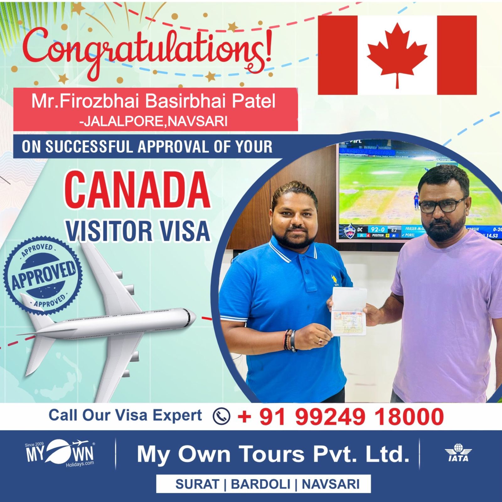 CANADA Visitor Visa - Mr.Firozbhai Basirbhai Patel - CANADA Visa Consultant in Surat