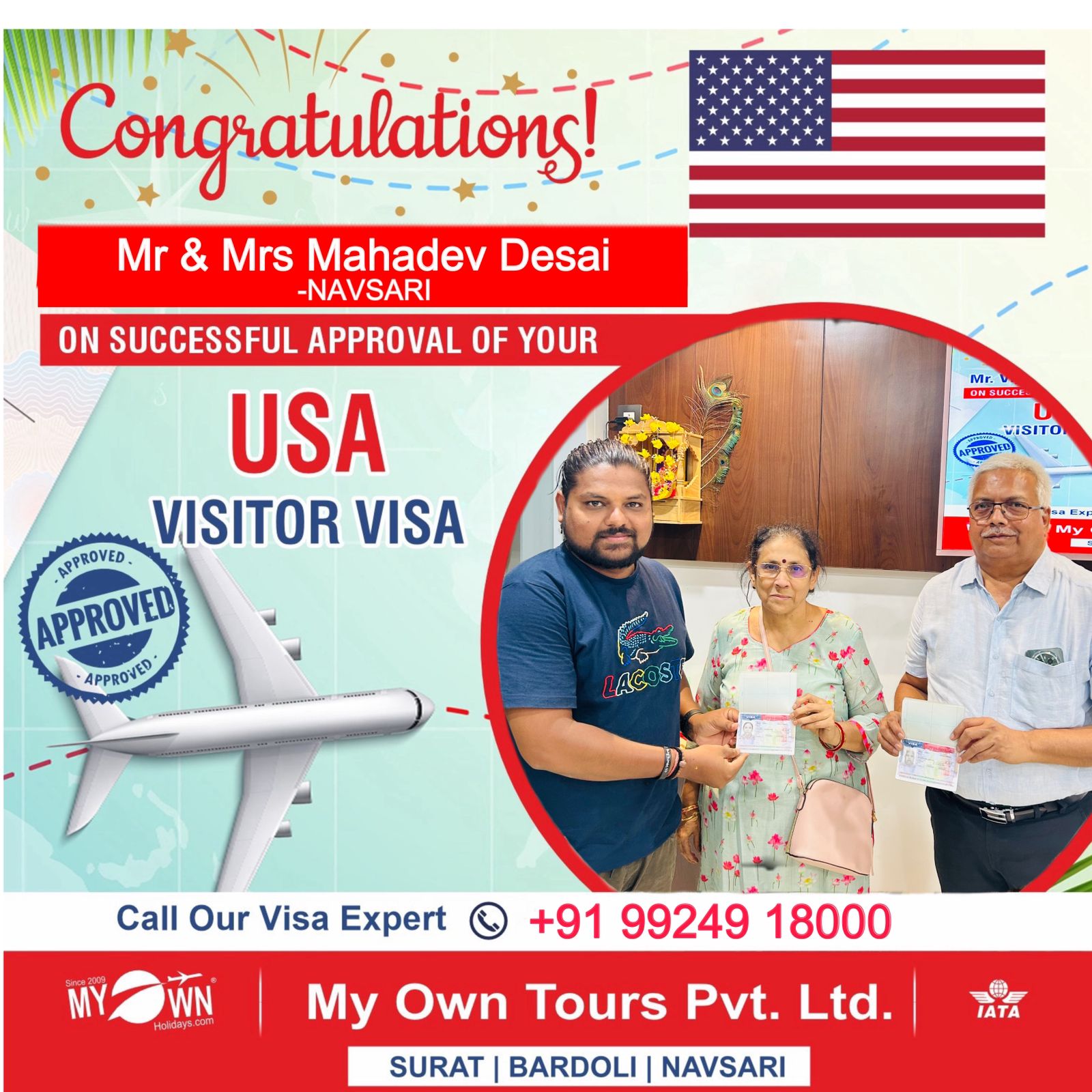 USA Visitor Visa - Mr & Mrs Mahadev Desai - USA Consultant in Surat