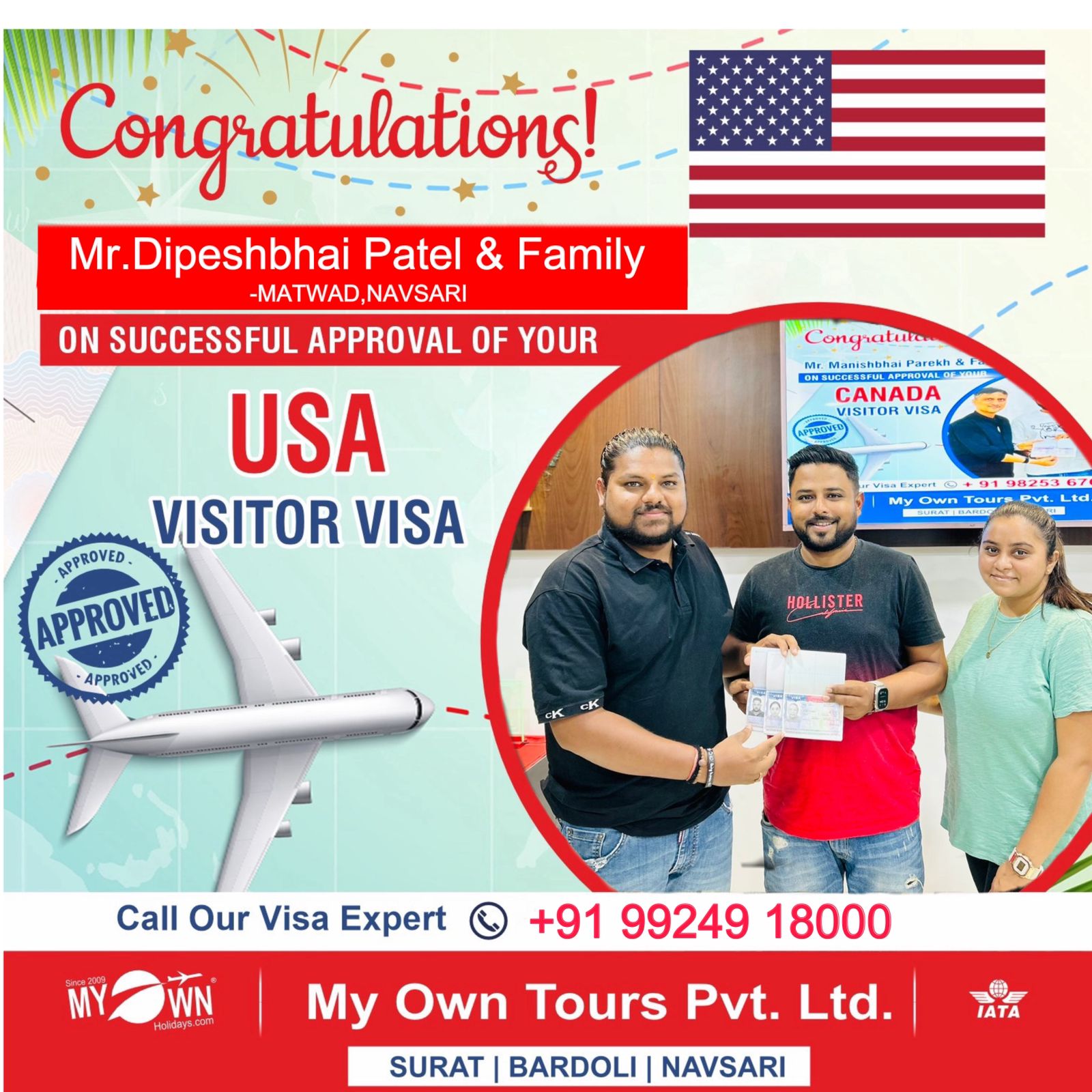 USA Visitor Visa - Mr.Dipeshbhai Patel & Family - USA Consultant in Surat