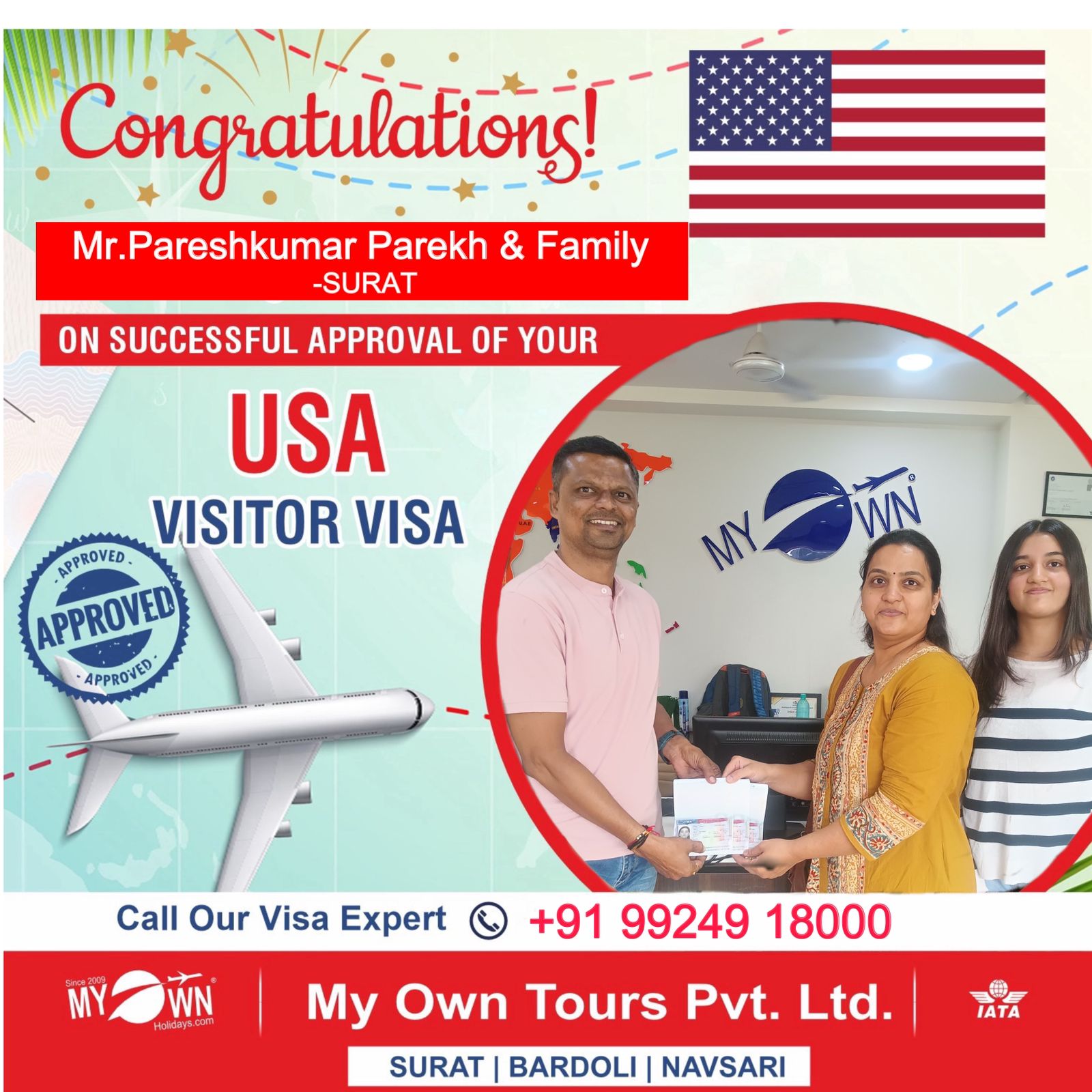 USA Visitor Visa - Mr. Pareshkumar Parekh & Family - USA Consultant in Surat