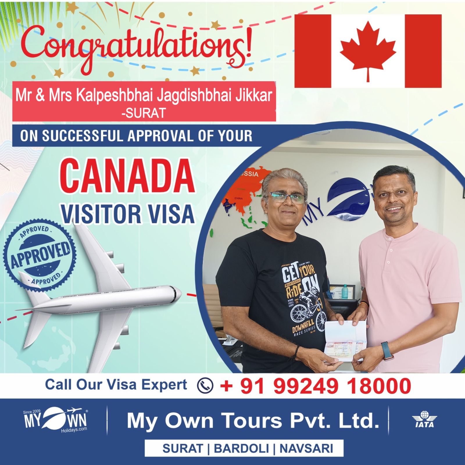 CANADA Visitor Visa - Mr& Mrs Kalpeshbhai Jagdishbhai Jikkar - CANADA Consultant in Surat