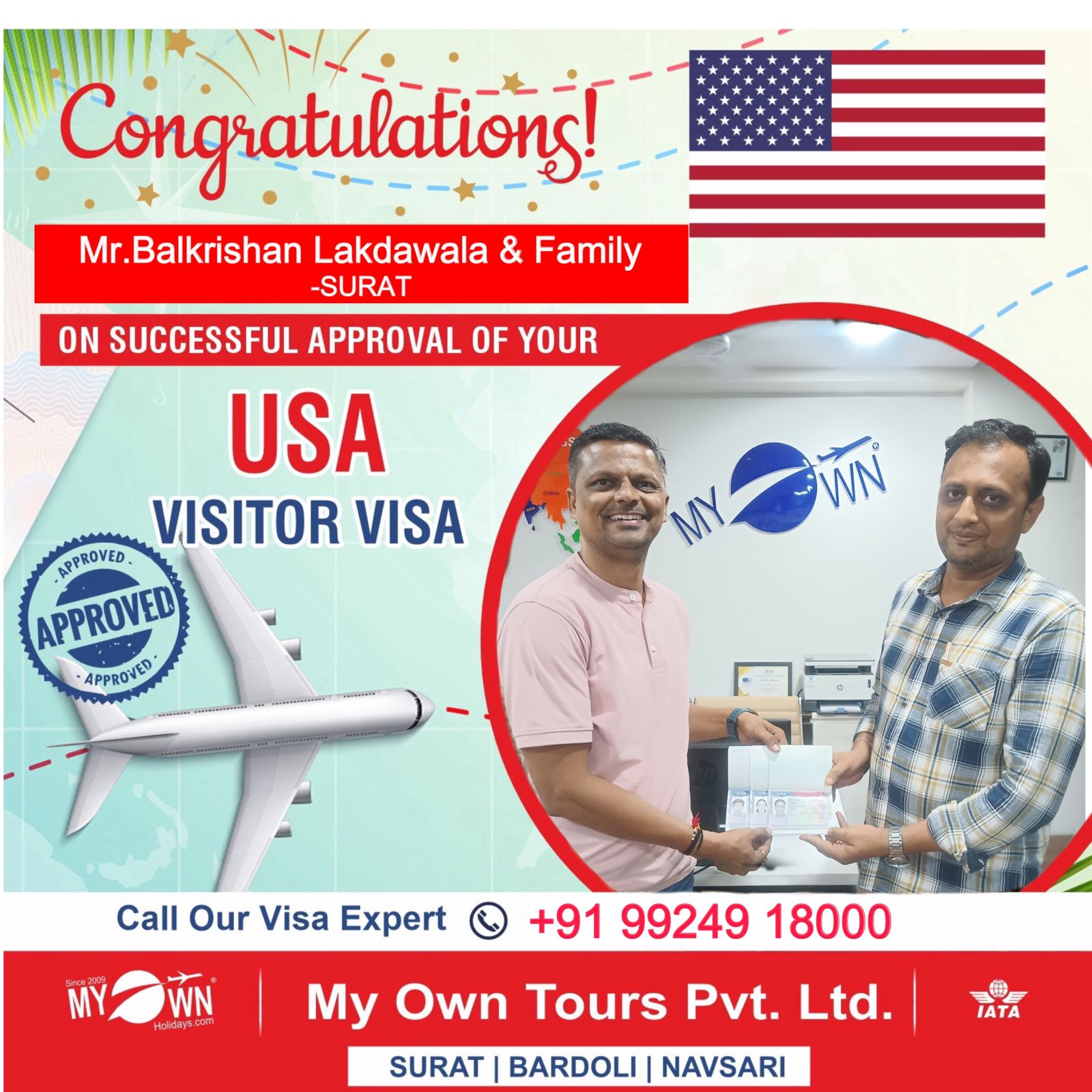 USA Visitor Visa - Mr.Balkrishan Lakdawala & Family - USA Consultant in Surat