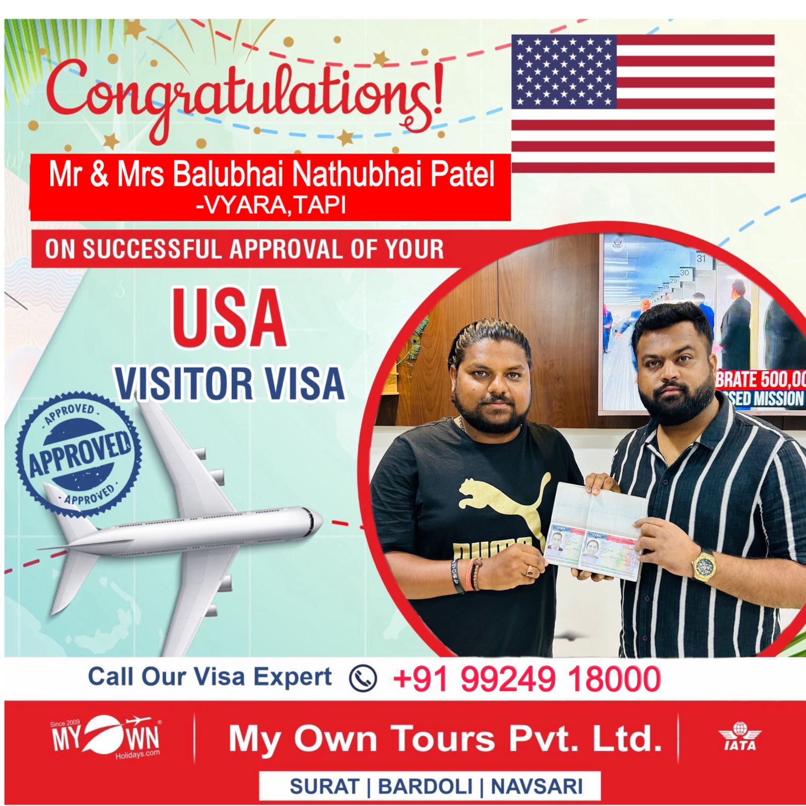 USA Visitor Visa - Mr & Mrs Balubhai Nathubhai Patel - USA Consultant in Surat