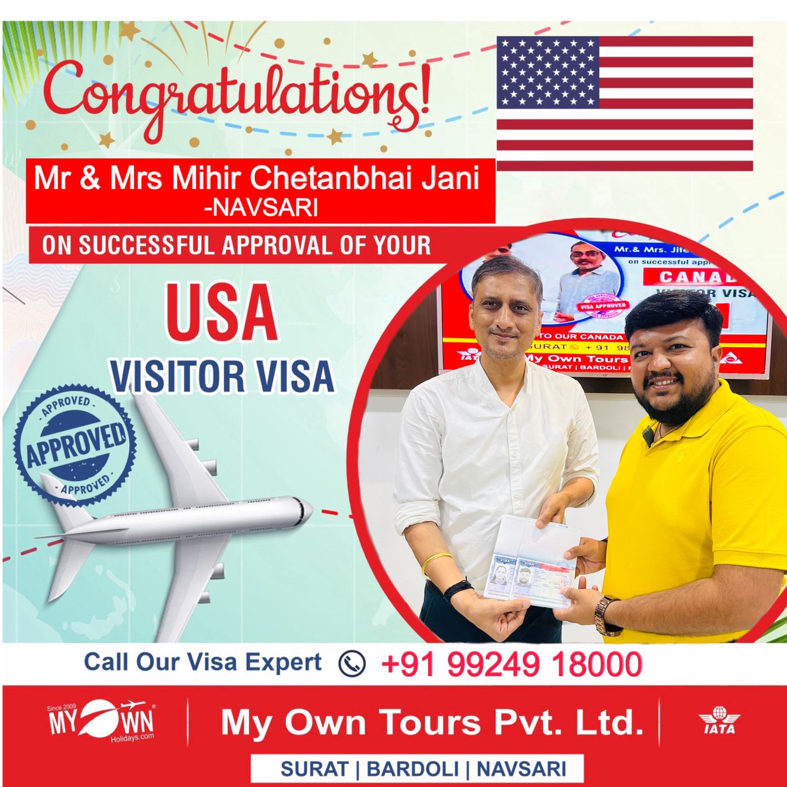 USA Visitor Visa - Mr & Mrs Mihir Chetanbhai Jain - USA Consultant in Surat