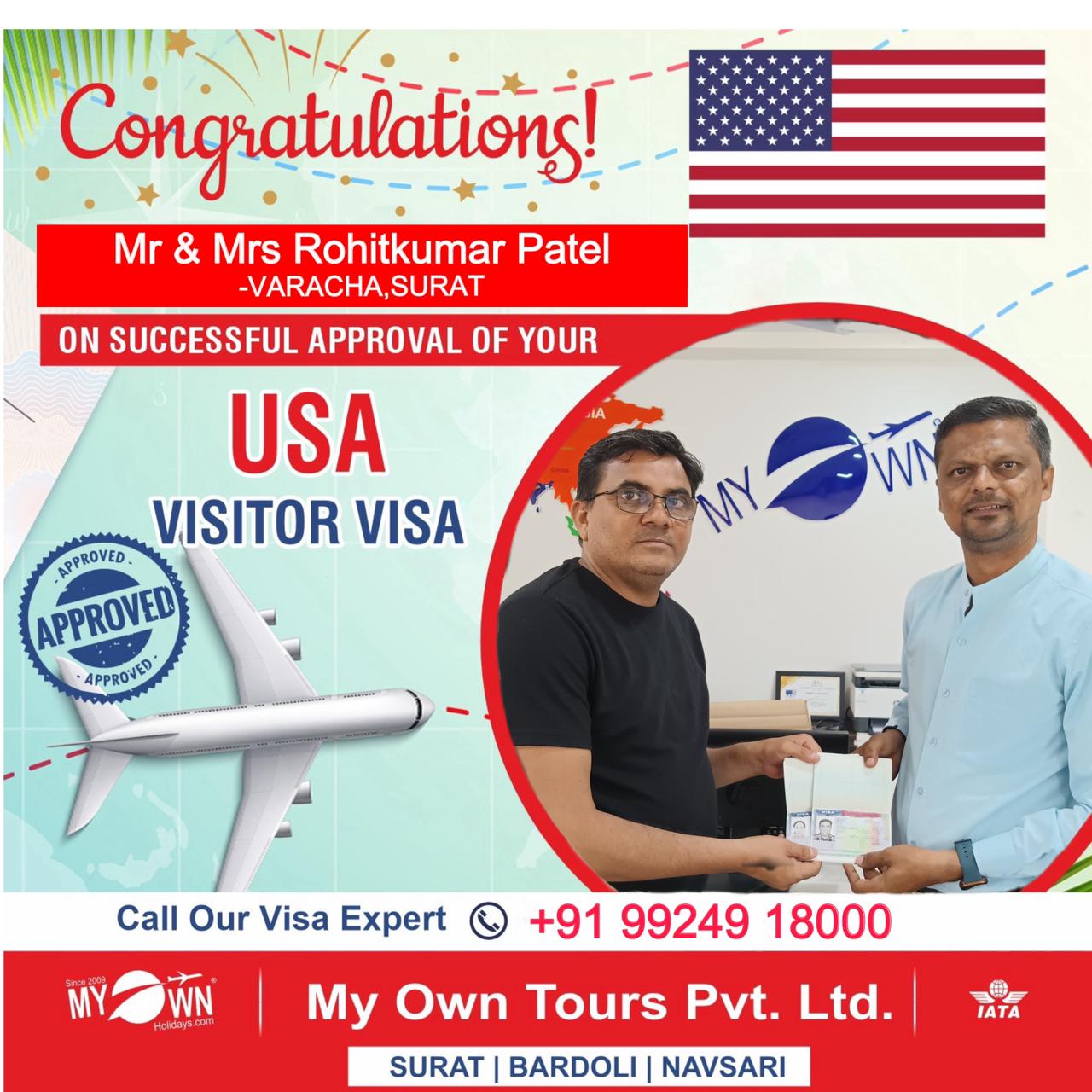 USA Visitor Visa - Mr & Mrs Rohitkumar Patel - USA Consultant in Surat