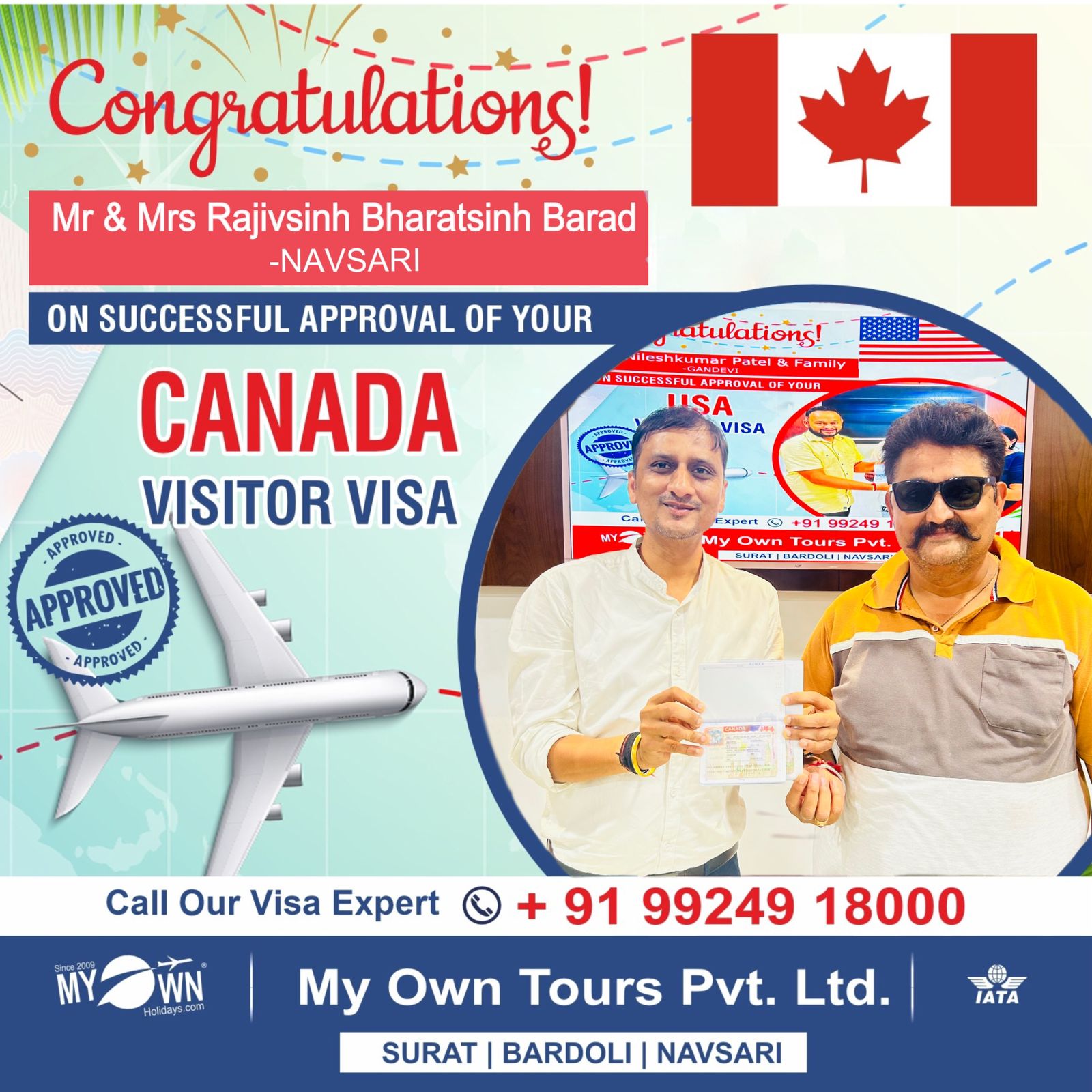 CANADA Visitor Visa - Mr & Mrs Rajivsinh Bharatsinh Barad - CANADA Consultant in Surat