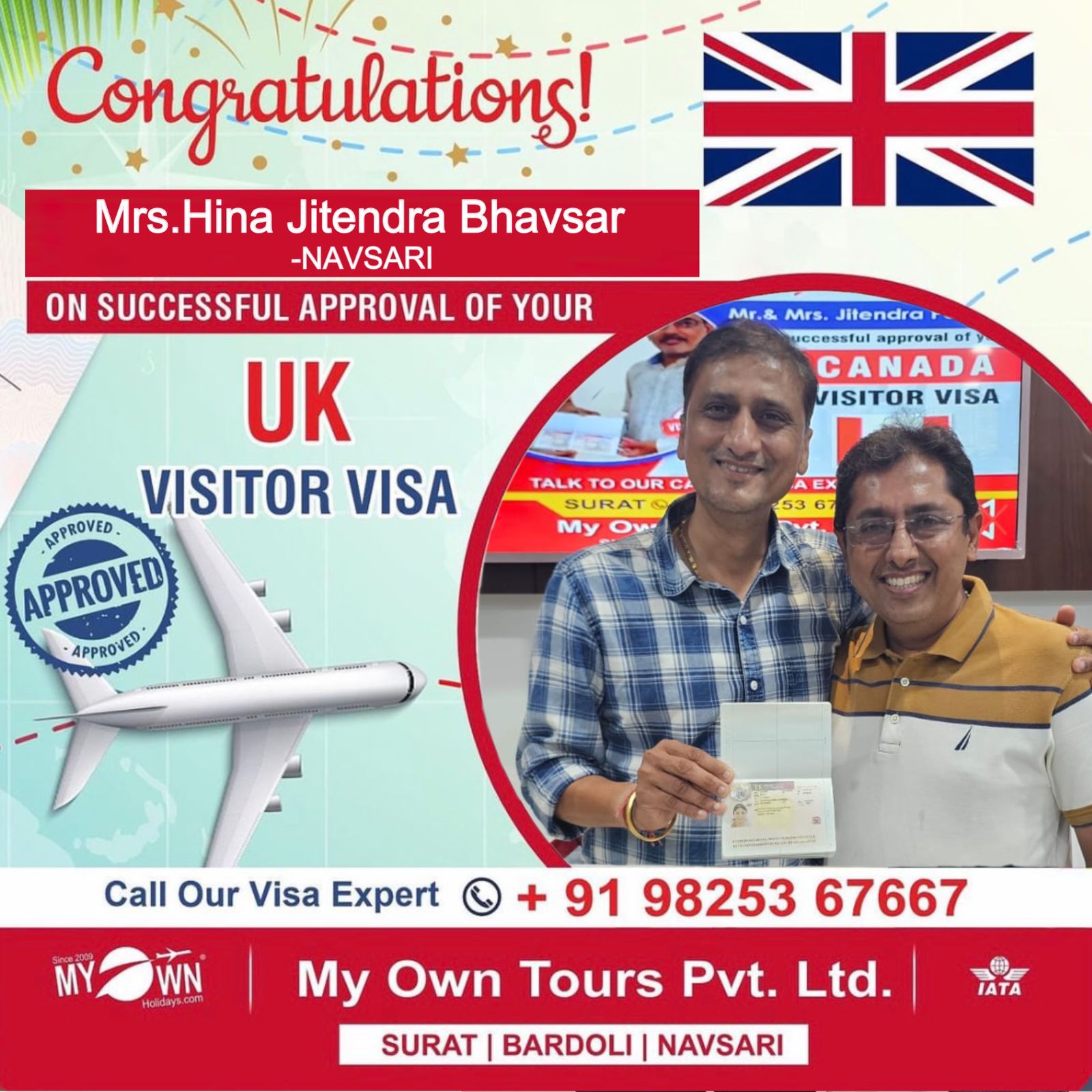 UK Visitor Visa - Mrs. Hina Jitendra Bhavsar - UK Consultant in Surat