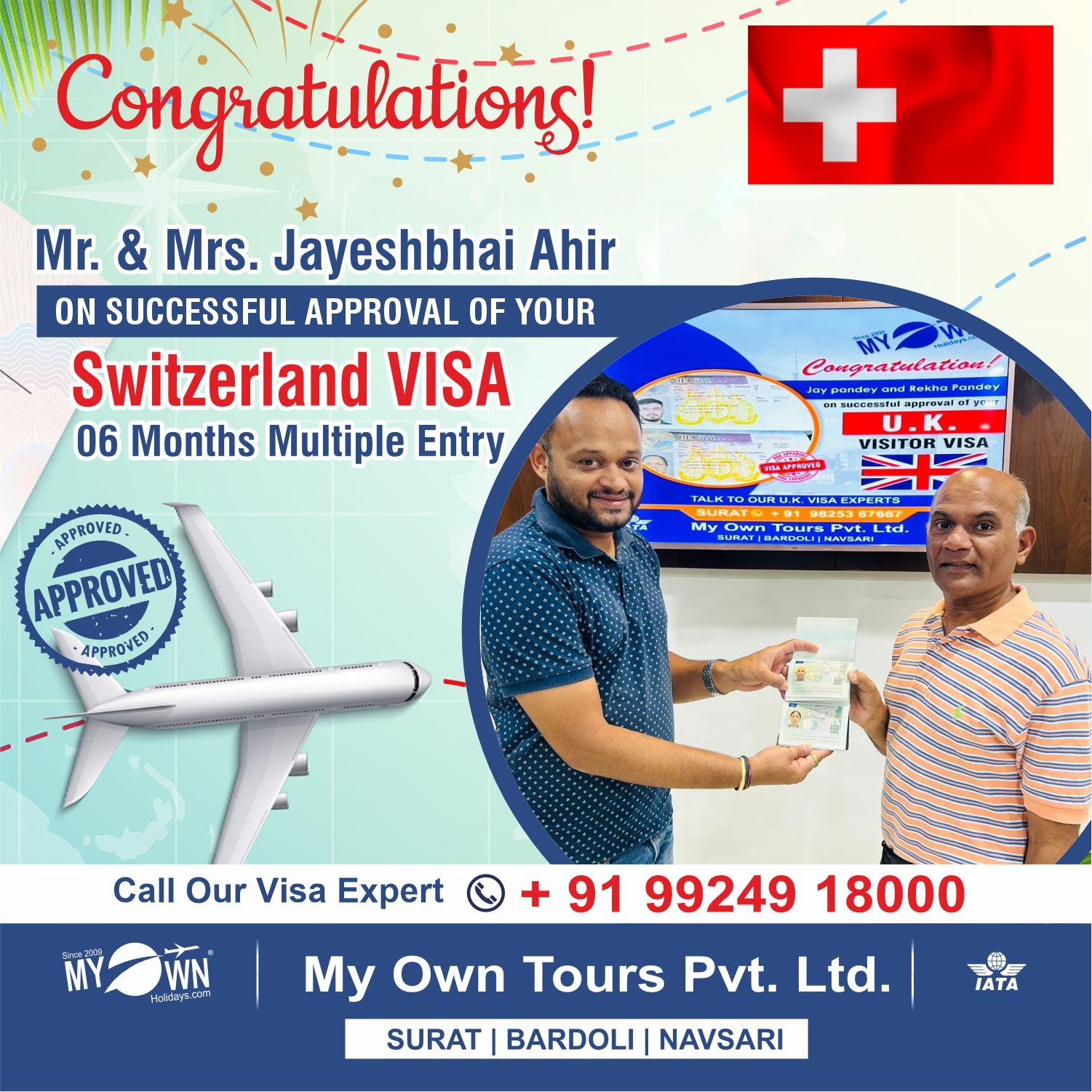 Switzerland Visa - Mr & Mrs Jayeshbhai Ahir - Switzerland Consultant in Surat