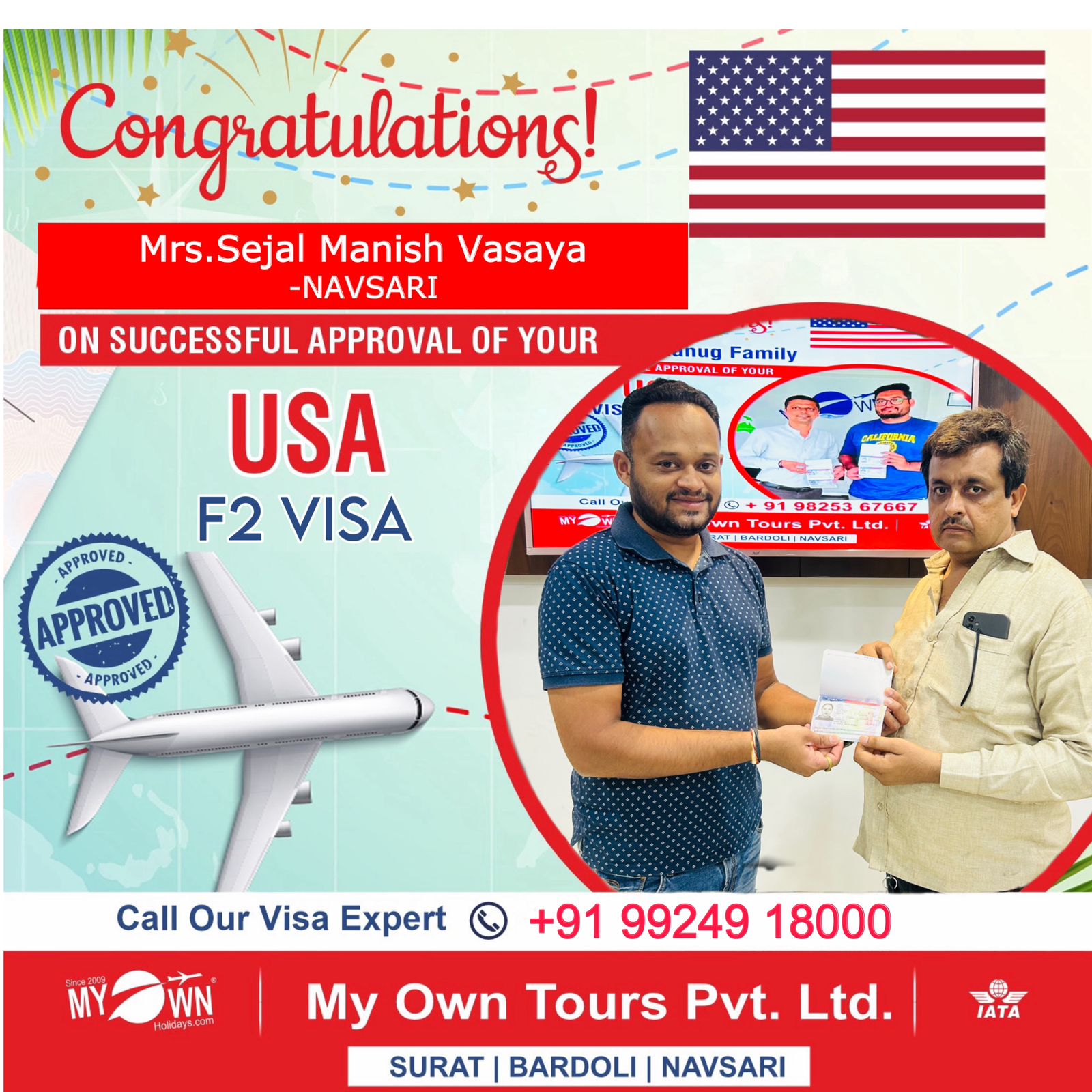 USA F2 Visa - Mrs. Sejal Manish Vasaya - USA Consultant in Surat