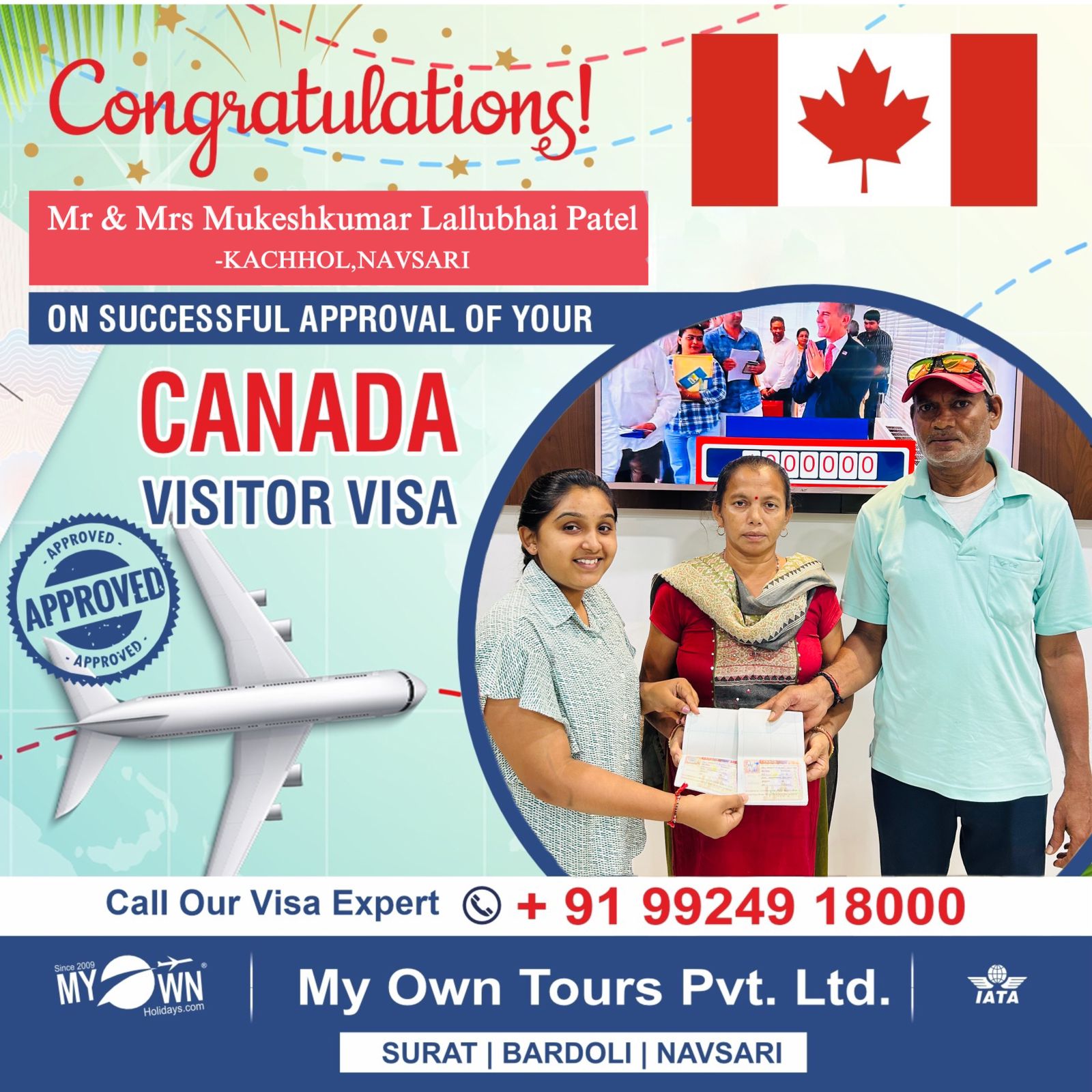 CANADA Visitor Visa - Mr & Mrs Mukeshkumar Lallubhai Patel - CANADA Consultant in Surat