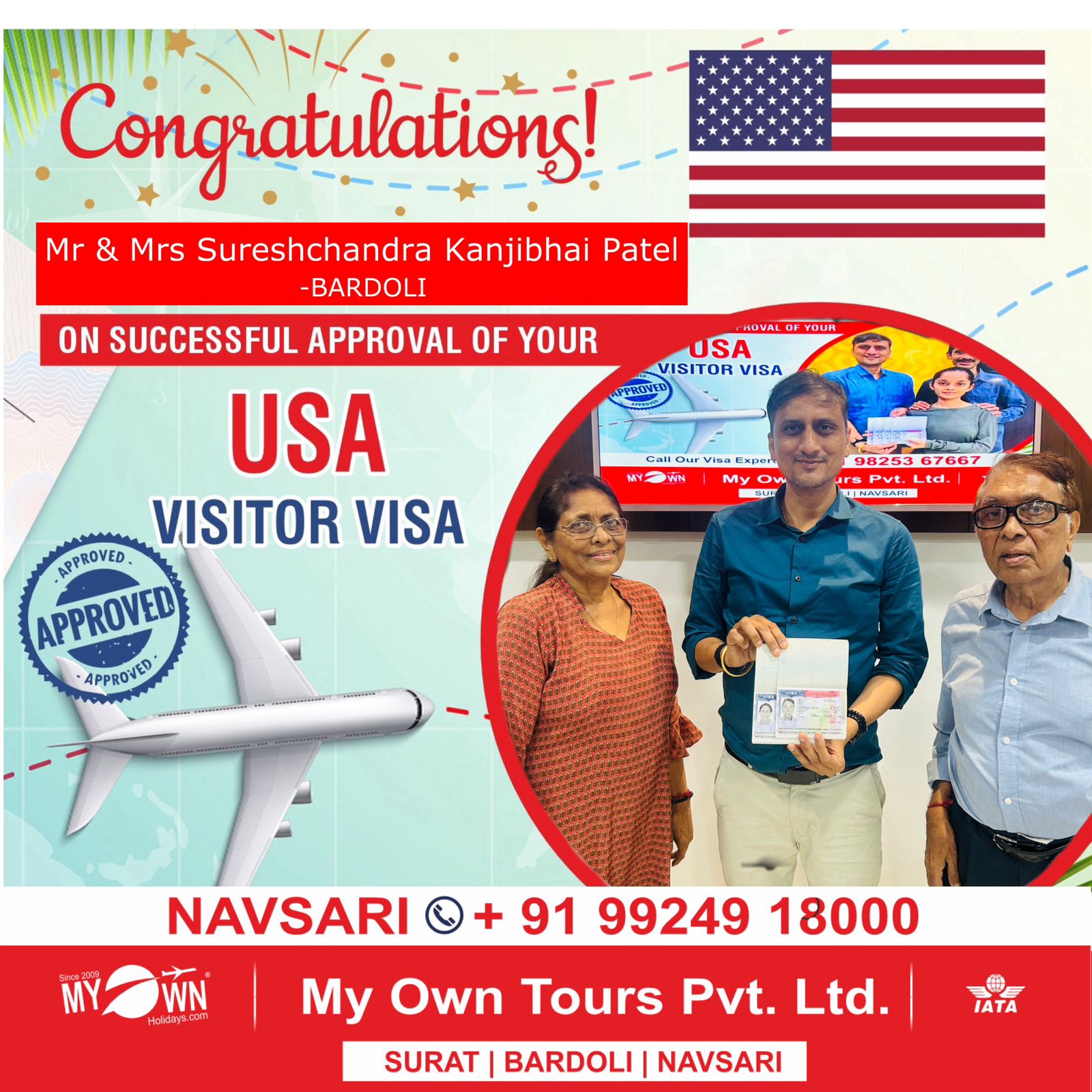 USA Visitor Visa - Mr & Mrs Sureshchandra Kanjibhai Patel - USA Consultant in Surat