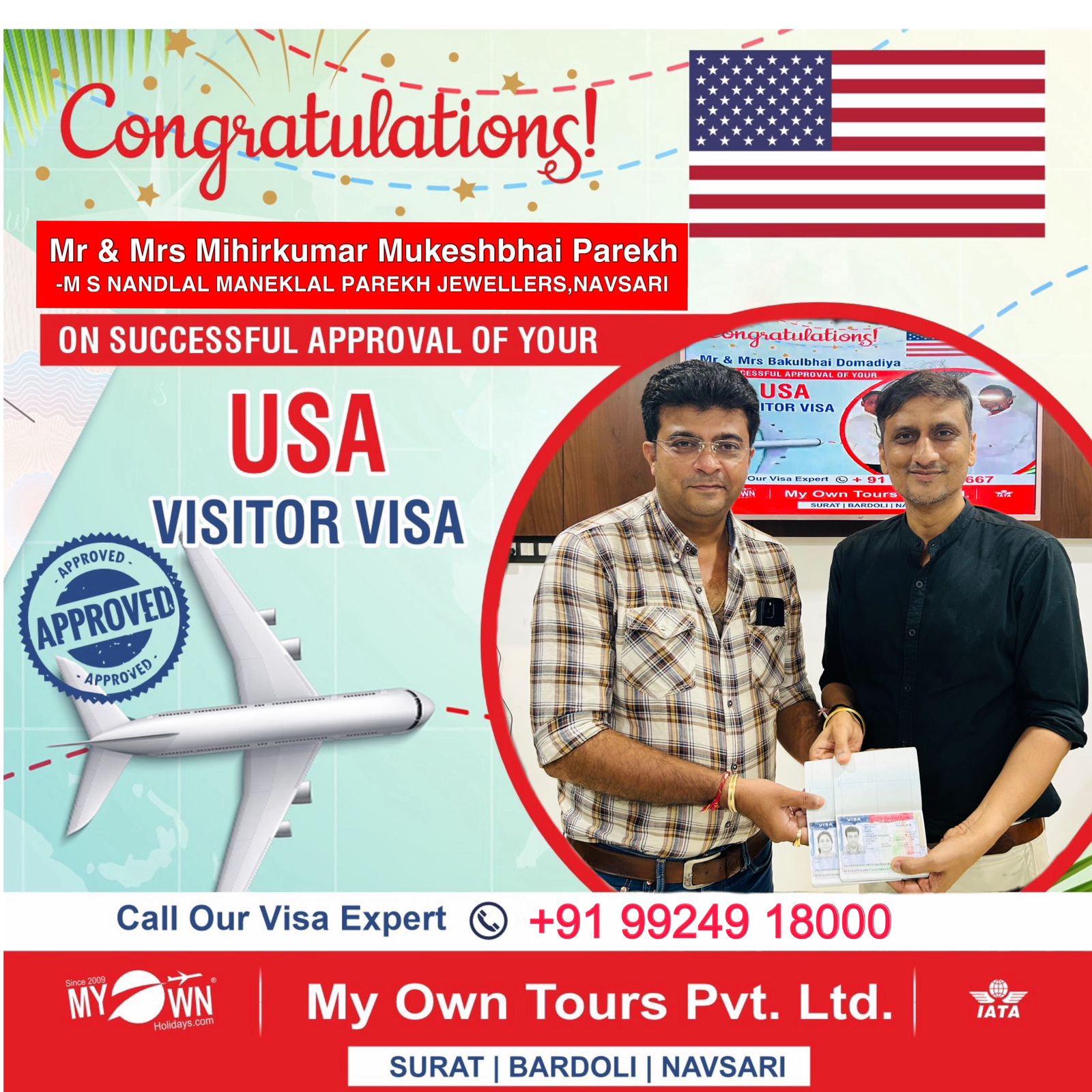 USA Visitor Visa - Mr & Mrs Mihirkumar Mukeshbhai Parekh - USA Consultant in Surat