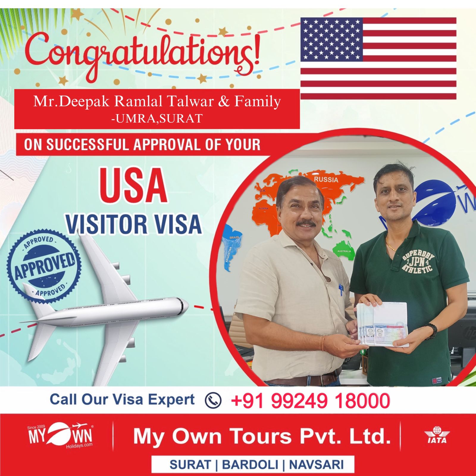 USA Visitor Visa - Mr.Deepak Ramlal Talwar & Family - USA Consultant in Surat