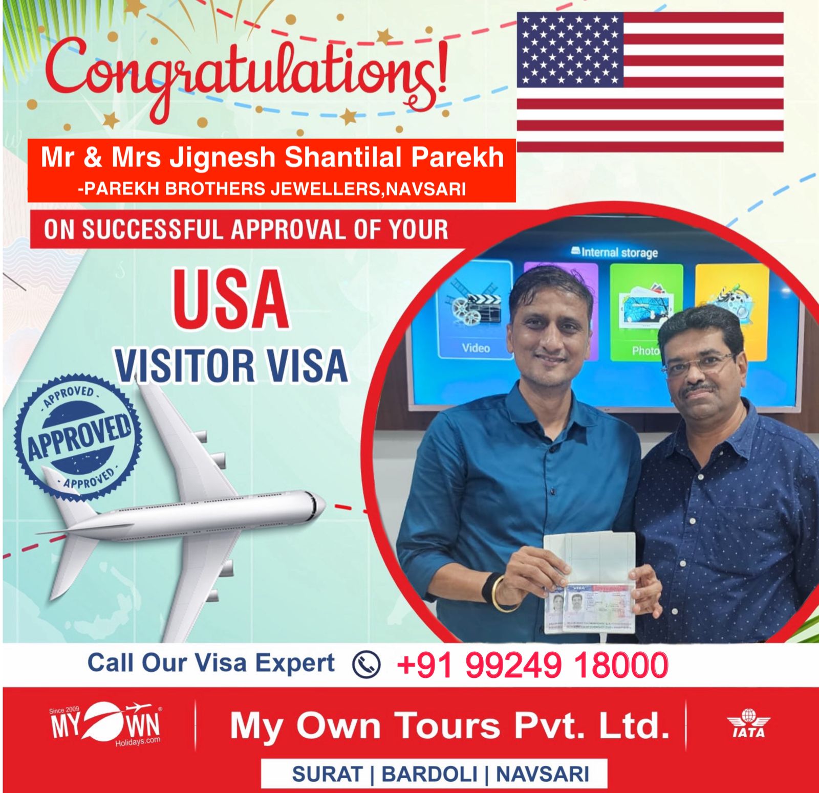 USA Visitor Visa - Mr & Mrs Jignesh Shantilal Parekh - USA Consultant in Surat