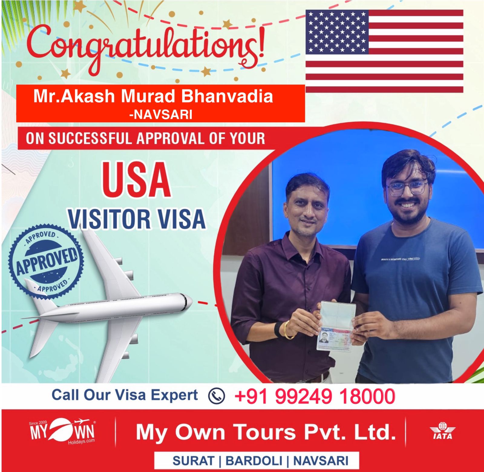 USA Visitor Visa - Mr.Akash Murad Bhanvadia - USA Consultant in Surat