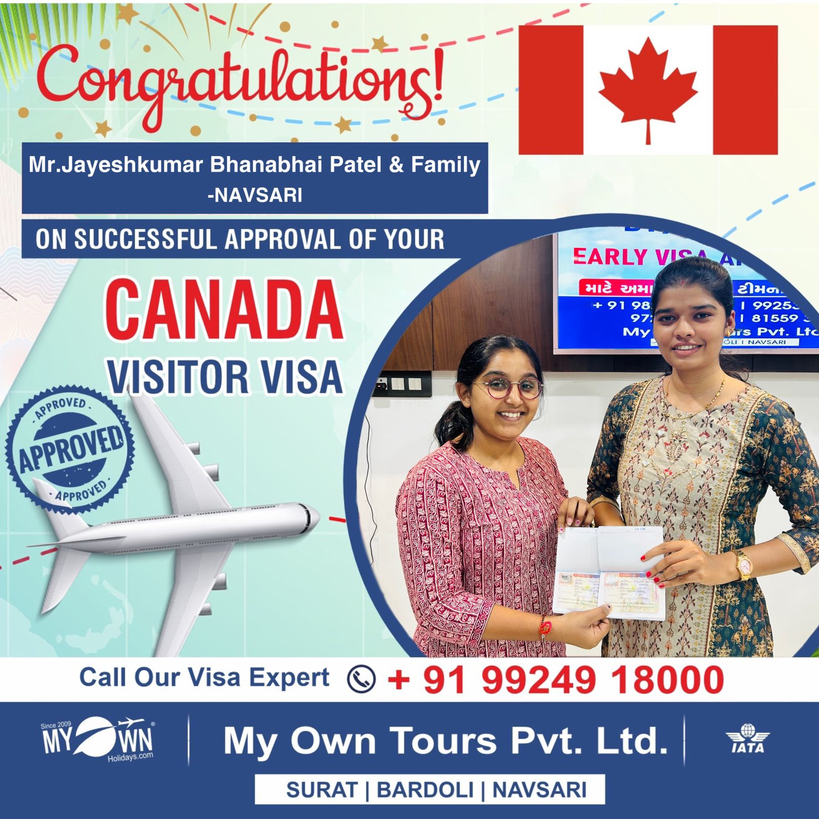 CANADA Visitor Visa - Mr.Jayeshkumar Bhanabhai Patel & Family - CANADA Consultant in Surat