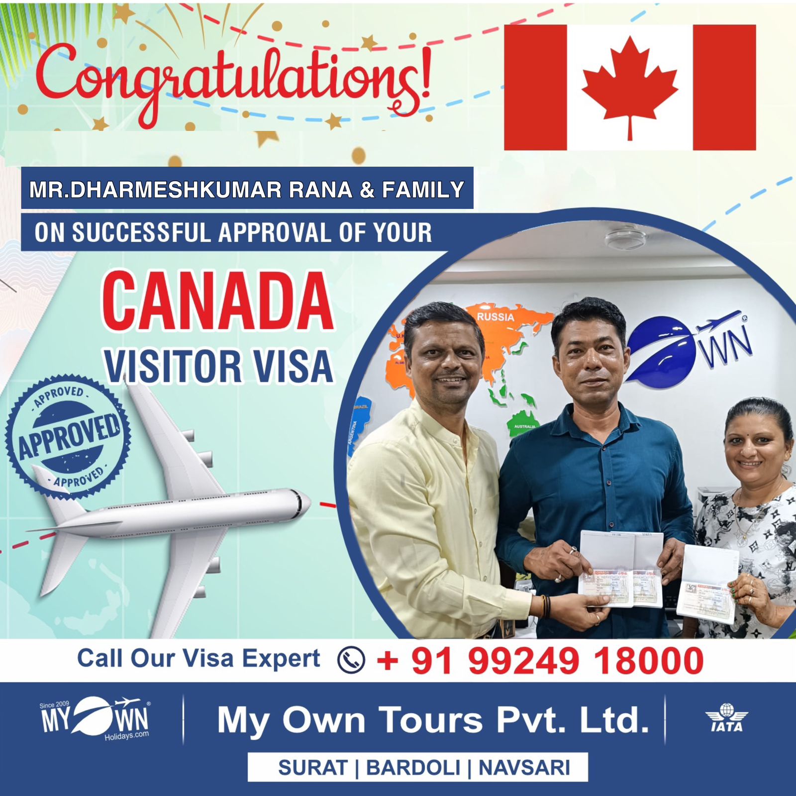 CANADA Visitor Visa - Mr.Dharmeshkumar Rana & Family - CANADA Consultant in Surat