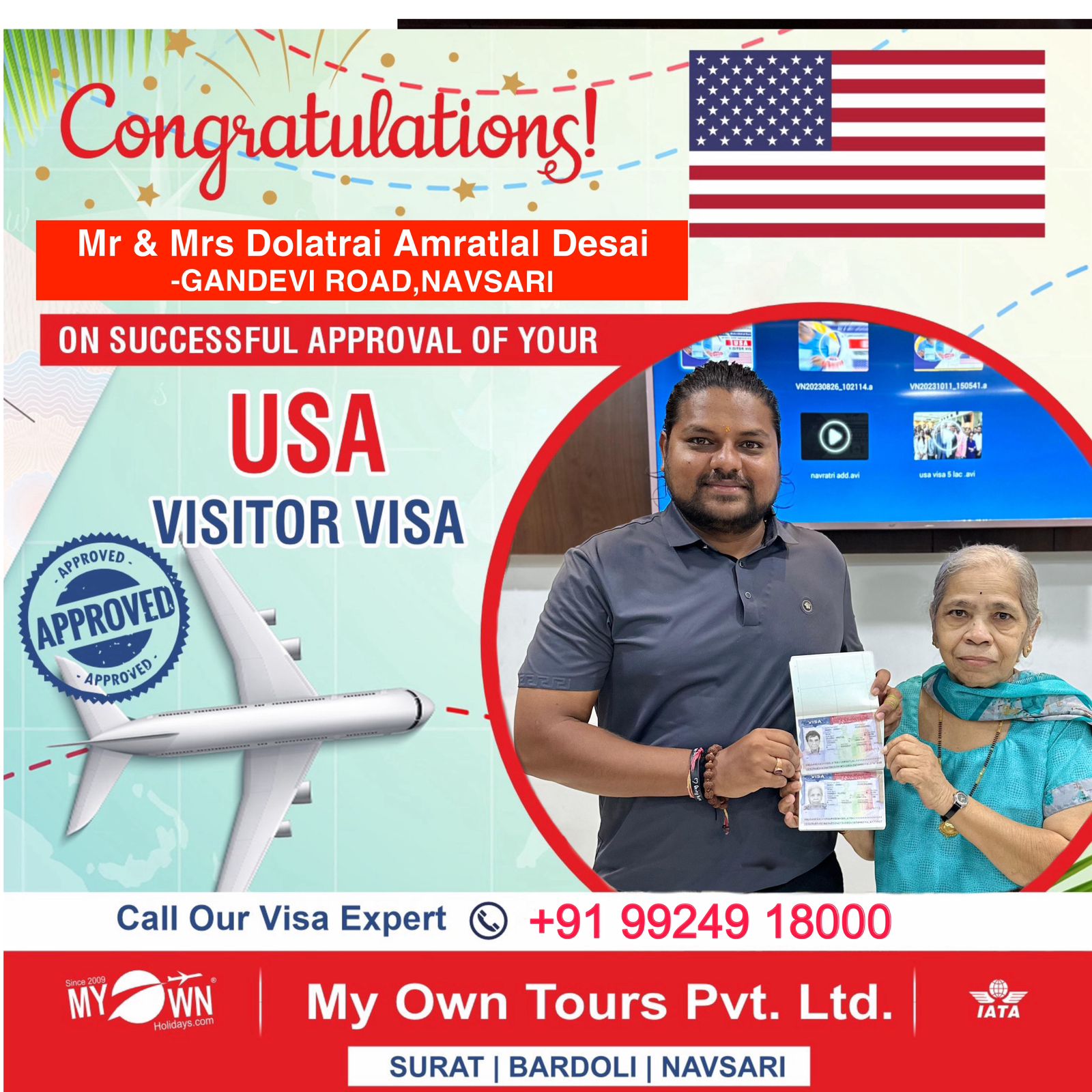 USA Visitor Visa - Mr & Mrs Dolatrai Amratlal Desai - USA Consultant in Surat