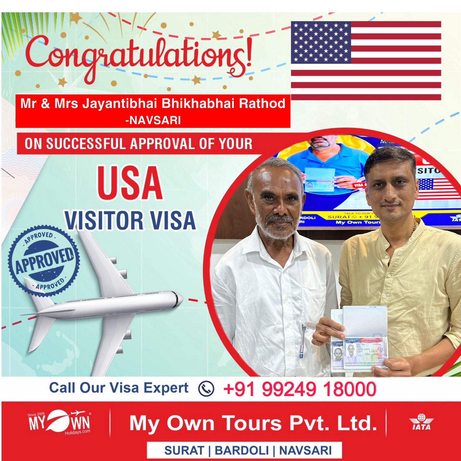 USA Visitor Visa - Mr & Mrs Jayantibhai Bhikhabhai Rathod - USA Consultant in Surat