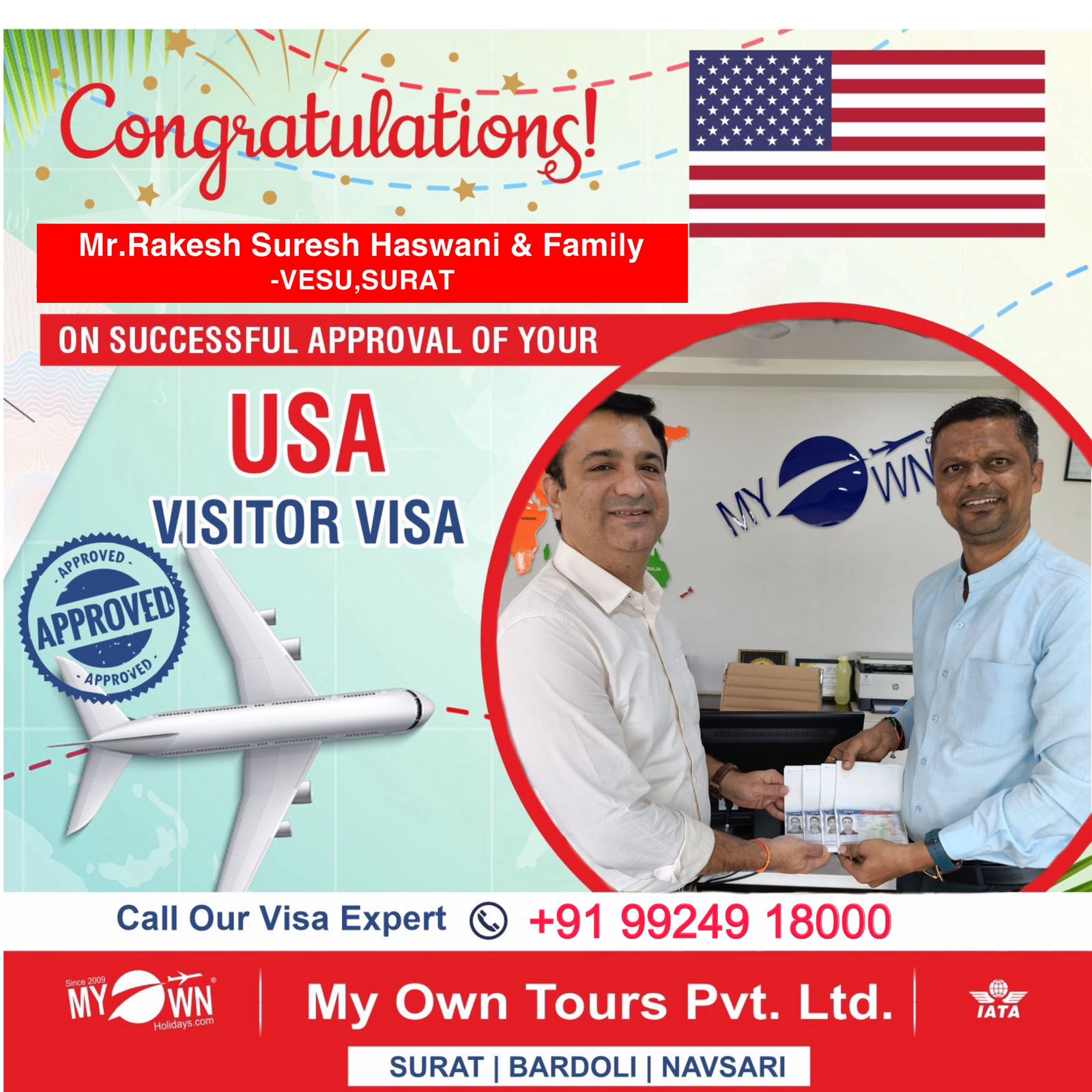 USA Visitor Visa - Mr. Rakesh Suresh Haswani & Family - USA Consultant in Surat