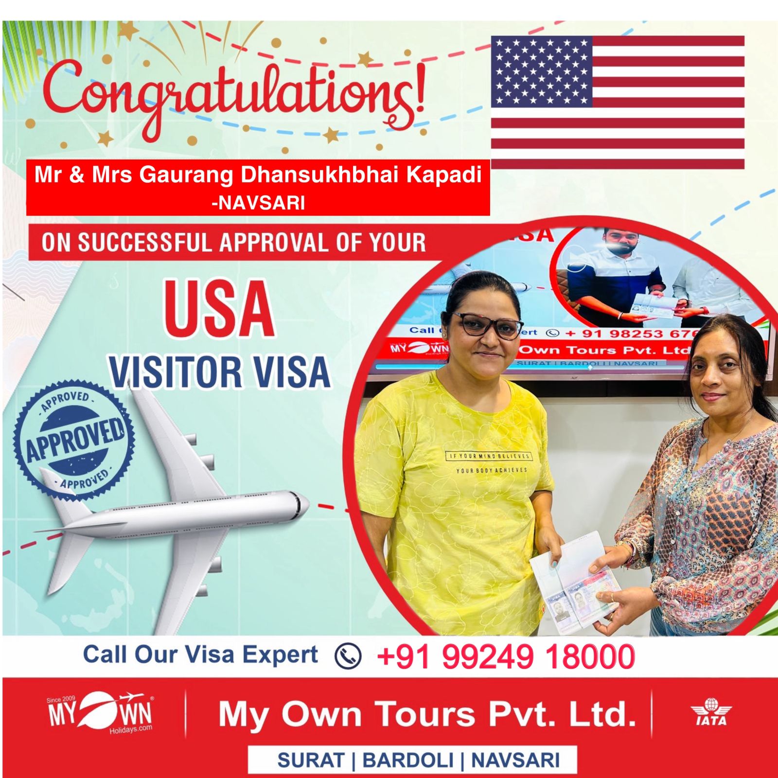 USA Visitor Visa - Mr & Mrs Gaurang Dhansukhbhai Kapadi - USA Consultant in Surat