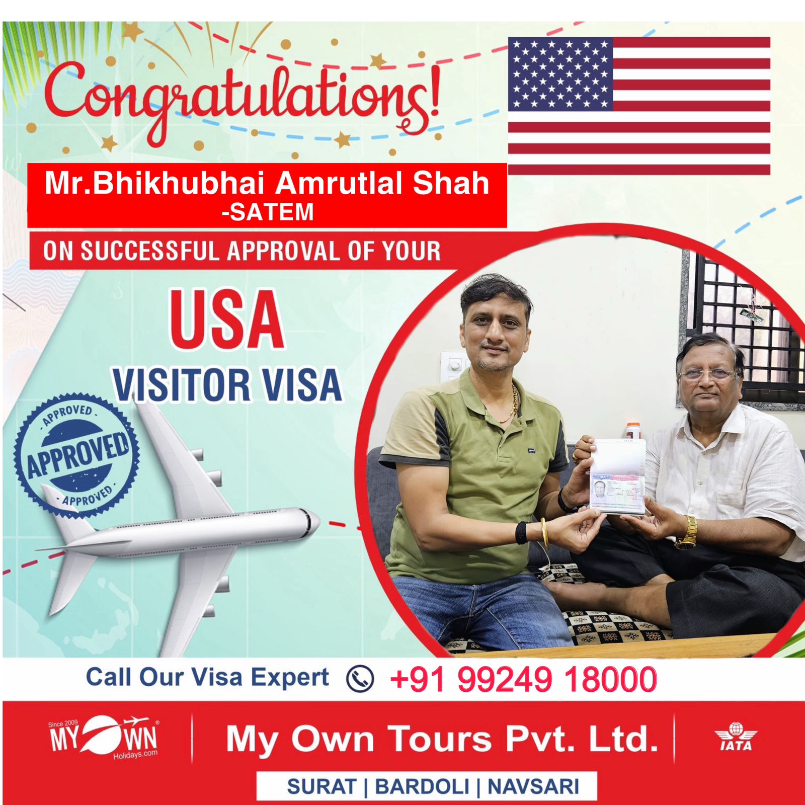 USA Visitor Visa - Mr. Bhikhubhai Amrutlal Shah - USA Consultant in Surat