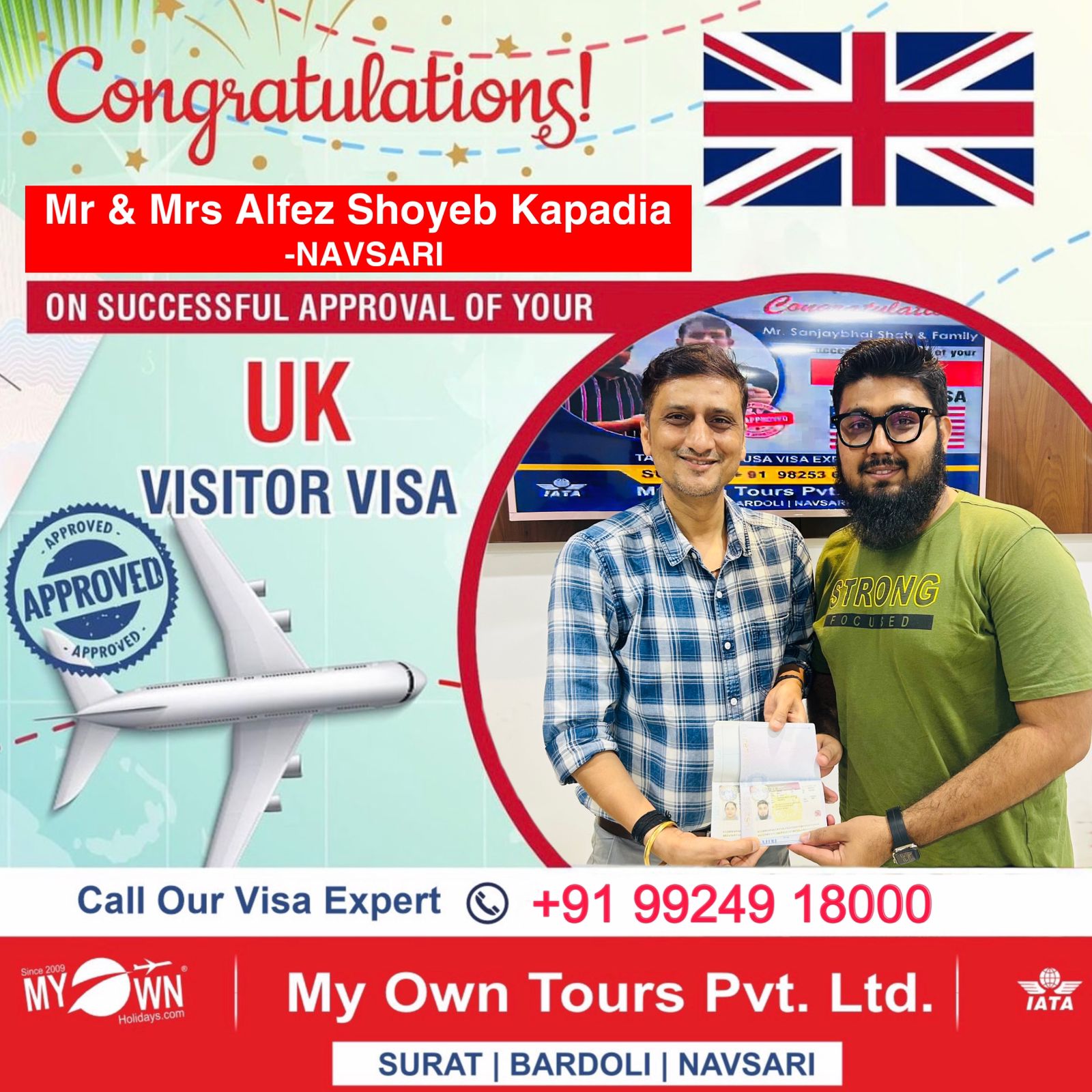 UK Visitor Visa - Mr & Mrs Alfez Shoyeb Kapadia - UK Consultant in Surat