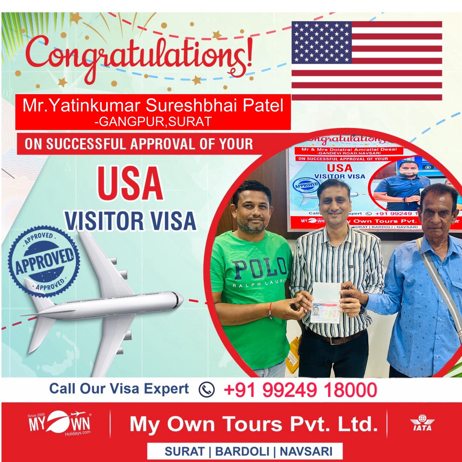 USA Visitor Visa - Mr. Yatinkumar Sureshbhai Patel - USA Consultant in Surat