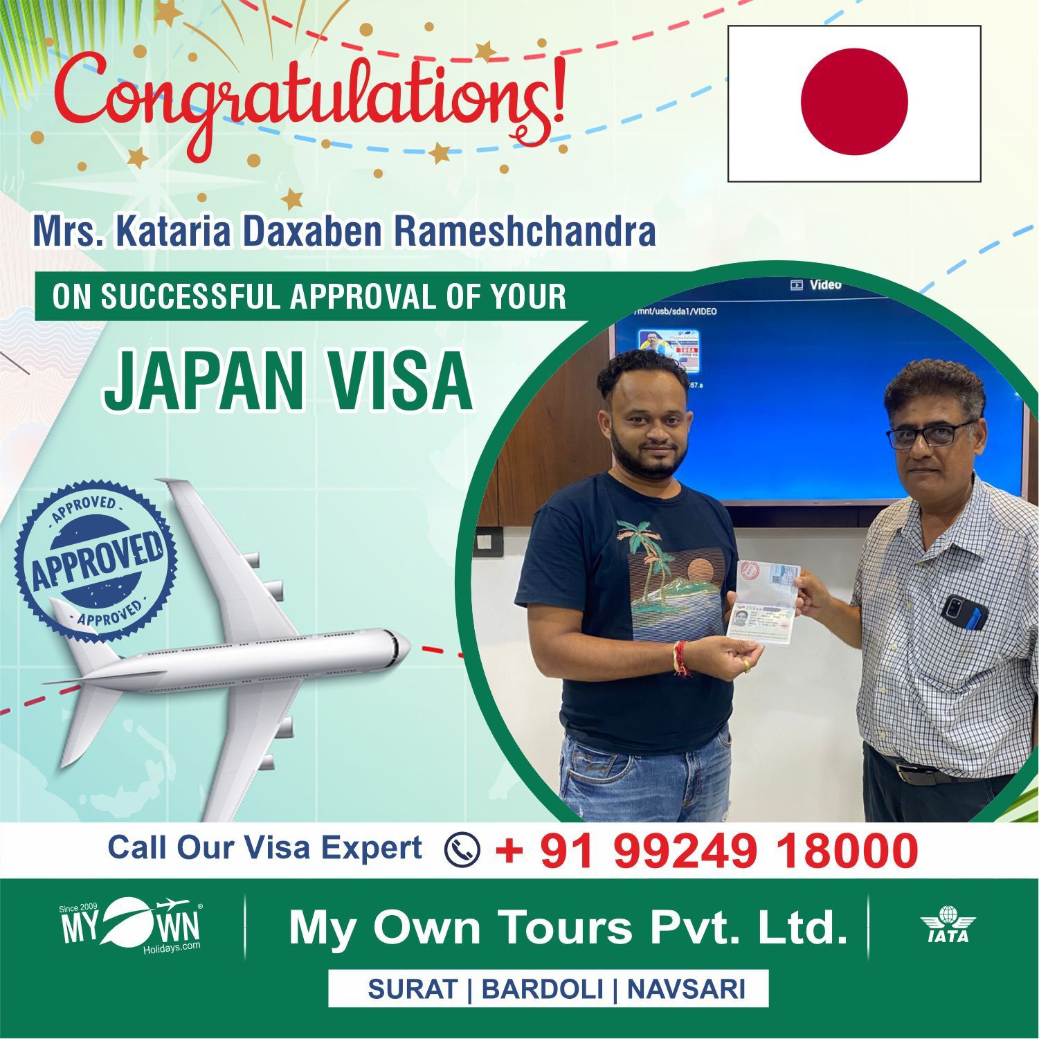 JAPAN Visa - Mrs. Kataria Daxaben Rameshchandra - JAPAN Consultant in Surat