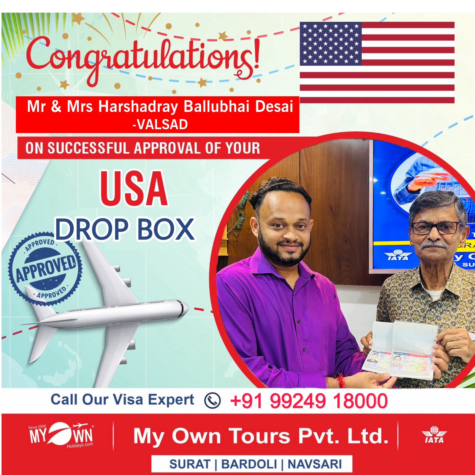 USA DROP BOX - Mr & Mrs Harshadray Ballubhai Desai - USA Consultant in Surat