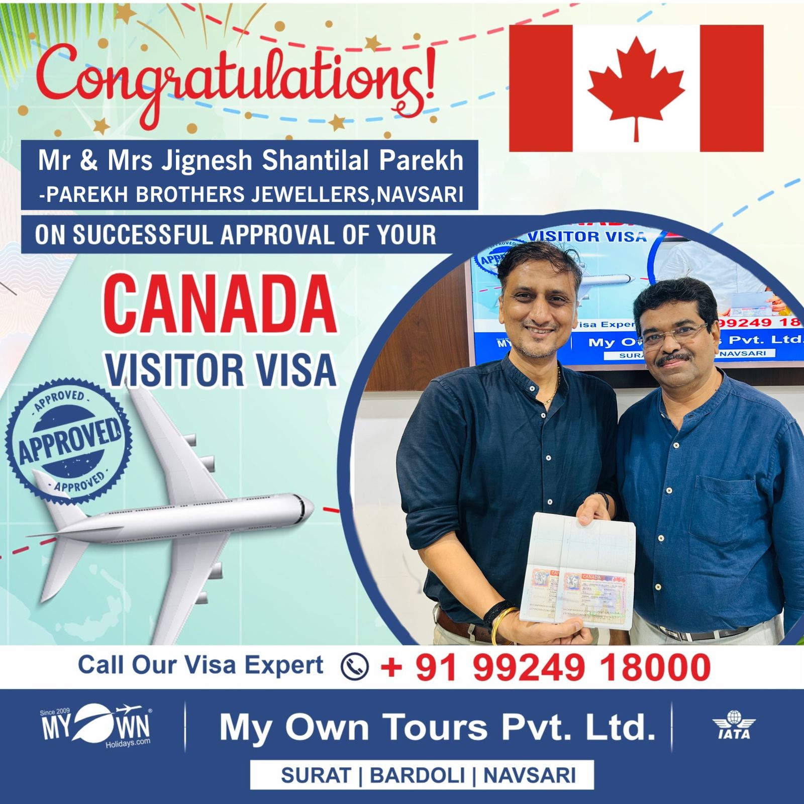 CANADA Visitor Visa - Mr & Mrs Jignesh Shantilal Parekh - CANADA Consultant in Surat