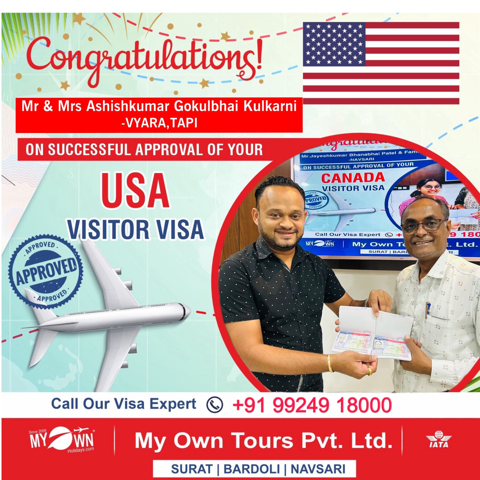 USA Visitor Visa - Mr & Mrs Ashishkumar Gokulbhai Kulkarni - USA Consultant in Surat