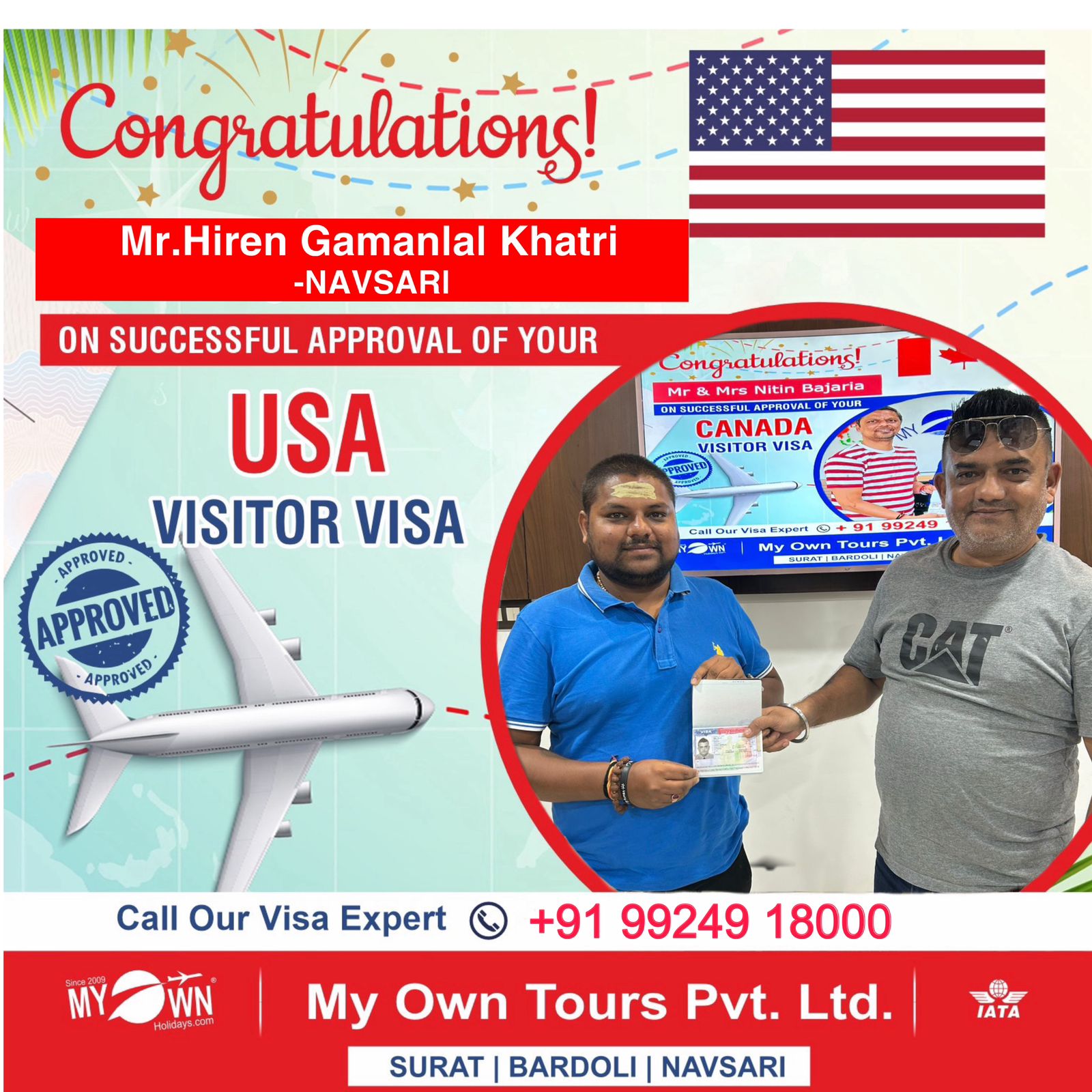 USA Visitor Visa - Mr. Hiren Gamanlal Khatri - USA Consultant in Surat